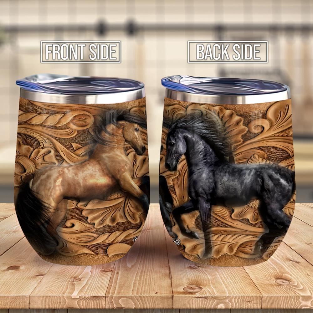 Wooden Style Horse Couple Gift For Couple Wine Tumbler