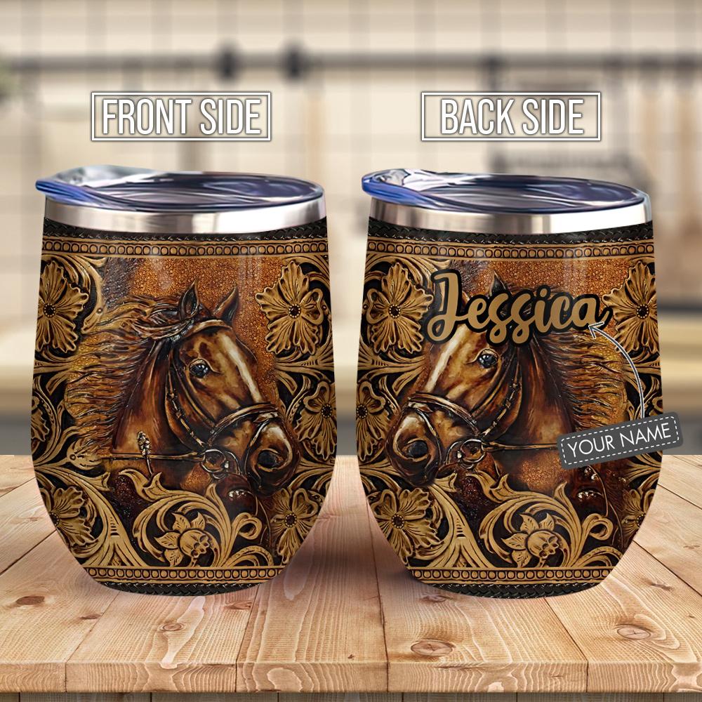 Wooden Style Horse Gift For Horse Lovers Personalized Wine Tumbler