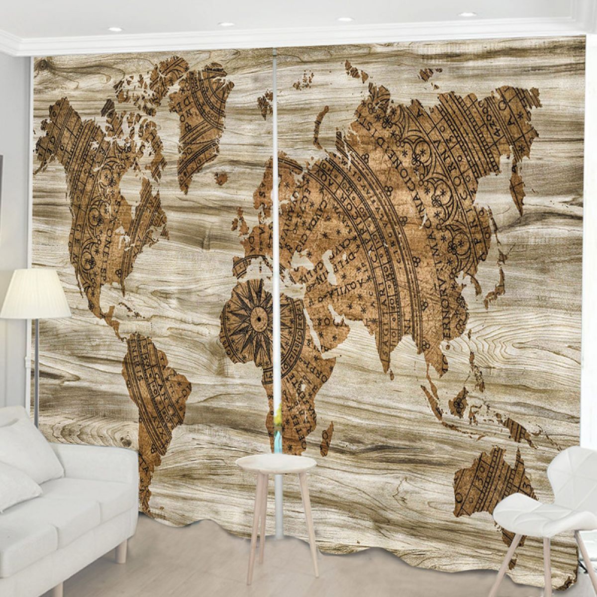 World Map Art Printed Window Curtain Home Decor