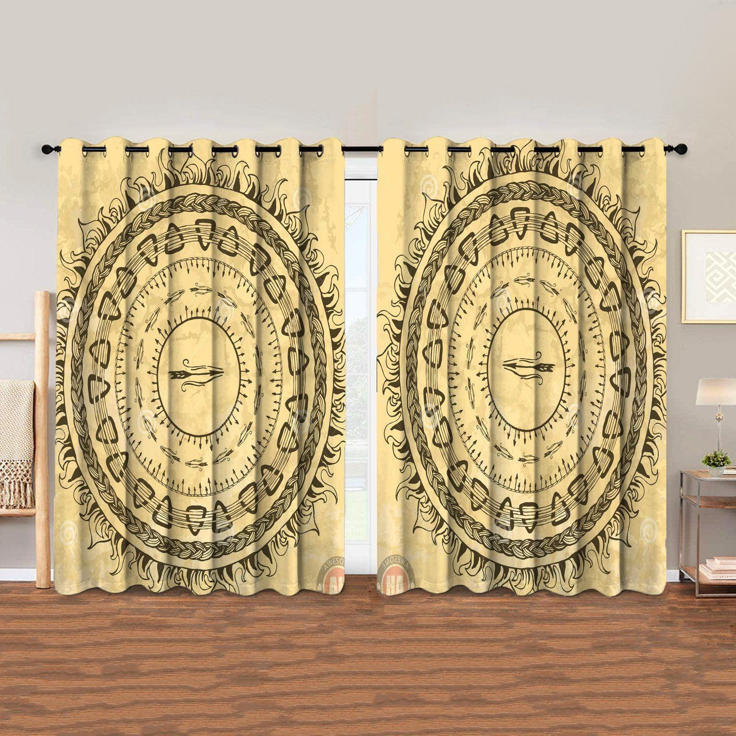 Yellow And Black Viking Aesthetic Culture Printed Window Curtain