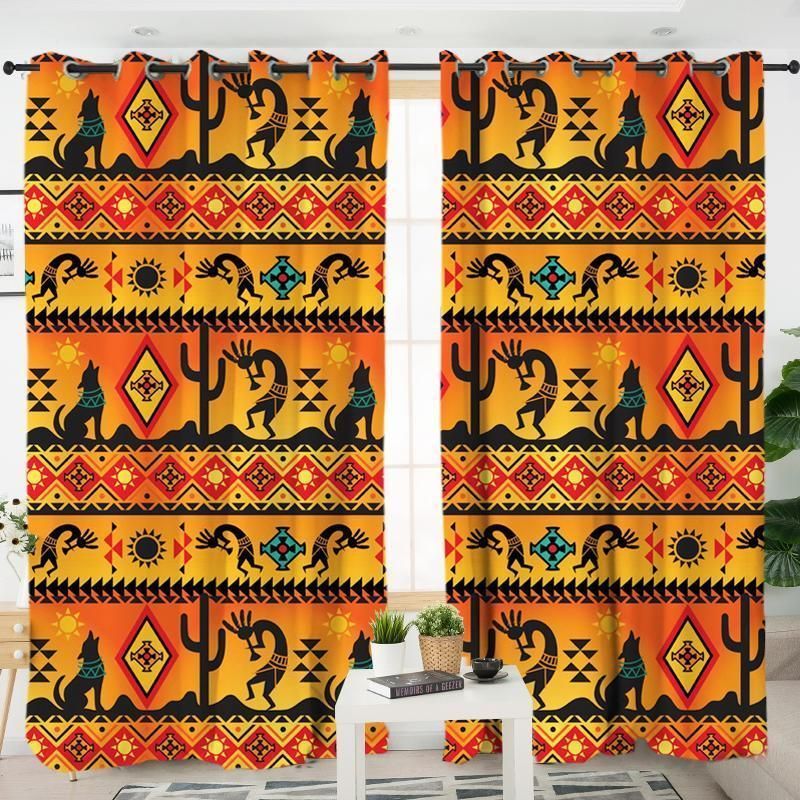 Yellow Kokopelli Myth Native American Printed Window Curtains Home Decor