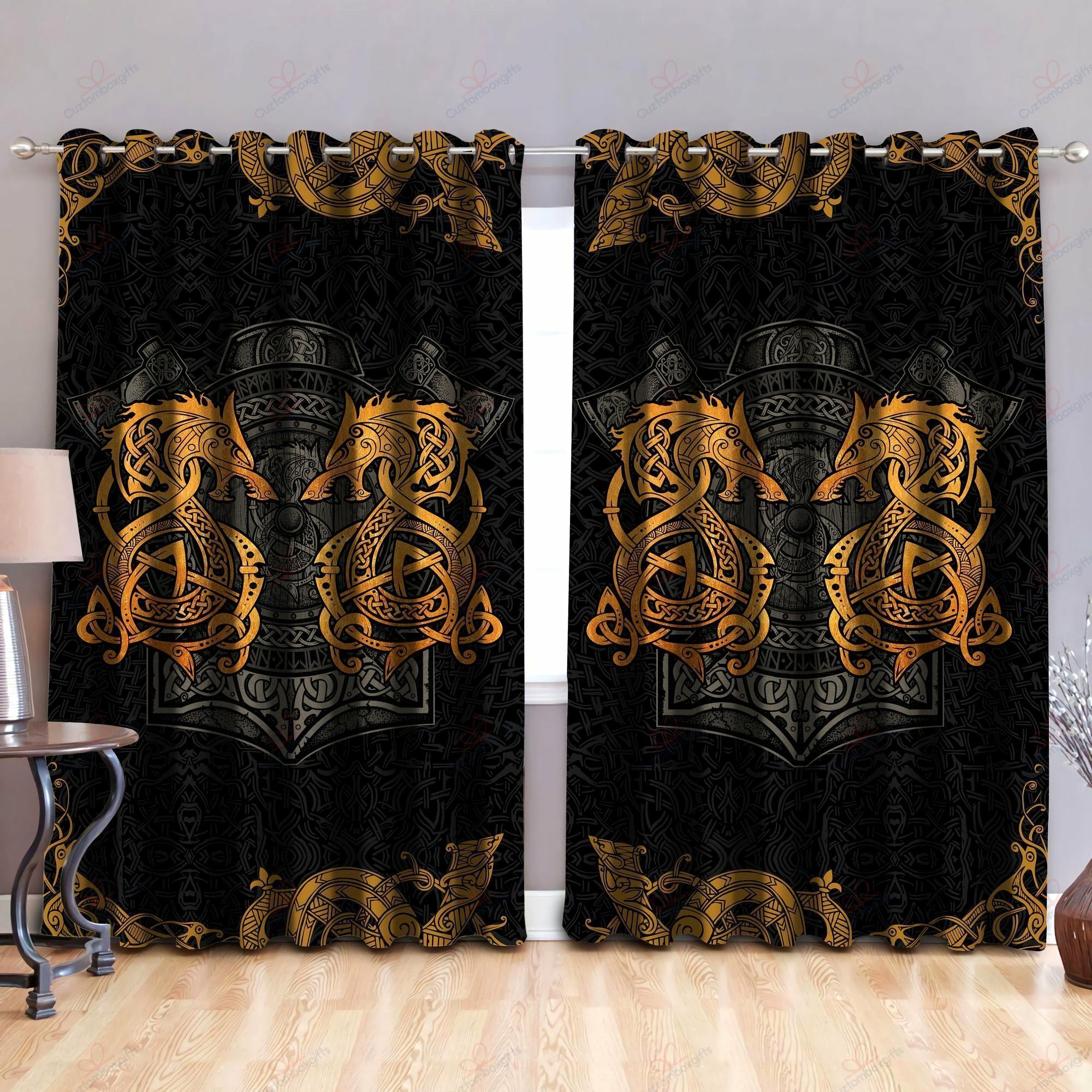 Yellow Viking Dragon Printed Window Curtain Home Decor - Dragon Blackout Curtains