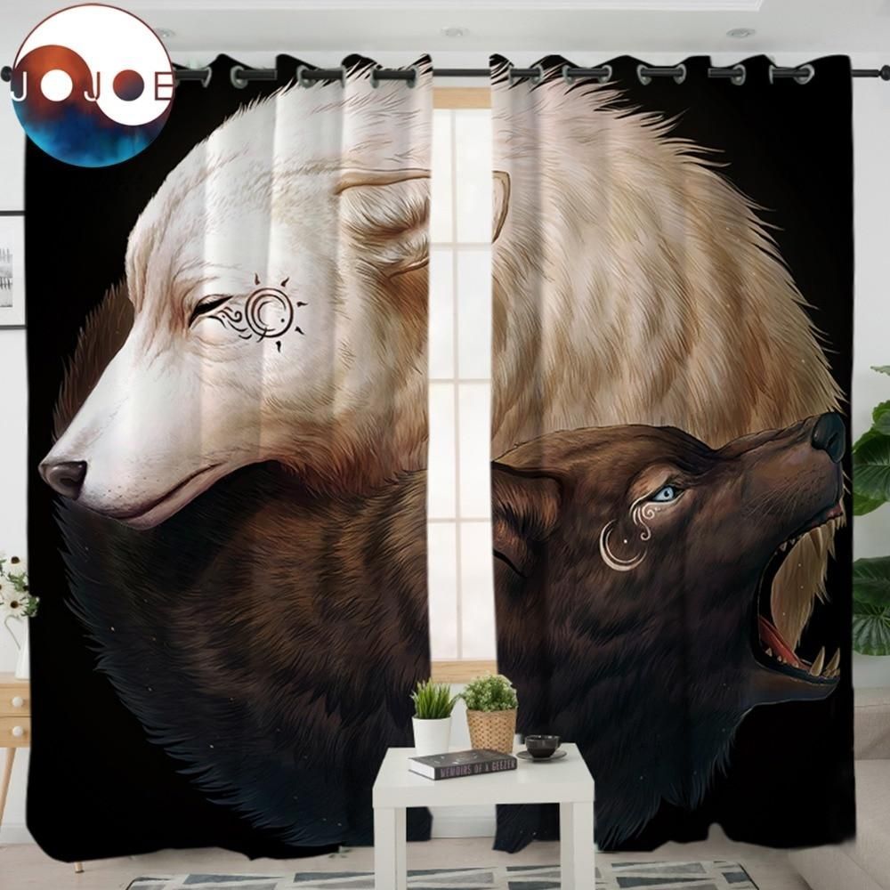 Yin And Yang Wolves Native American Pride Printed Window Curtains Home Decor