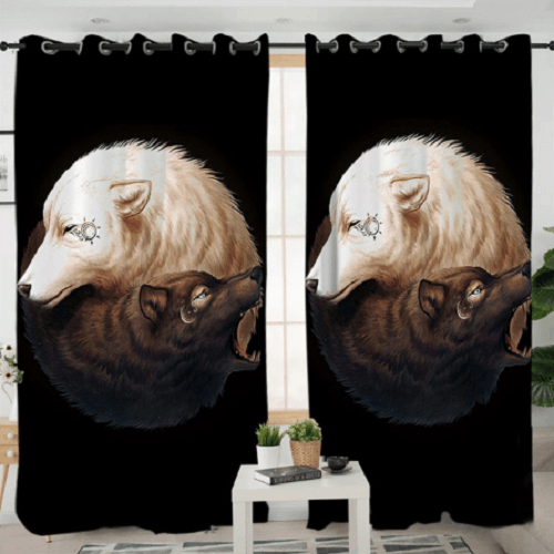 Yin And Yang Wolves Printed Window Curtain