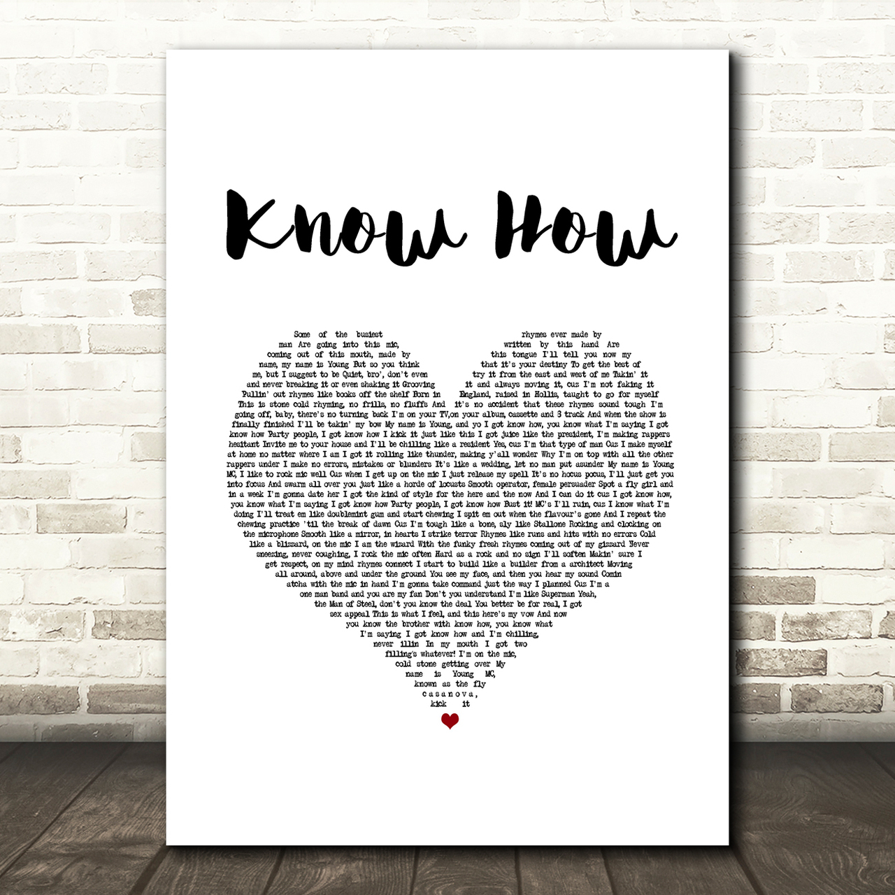 Young MC Know How White Heart Song Lyric Art Print