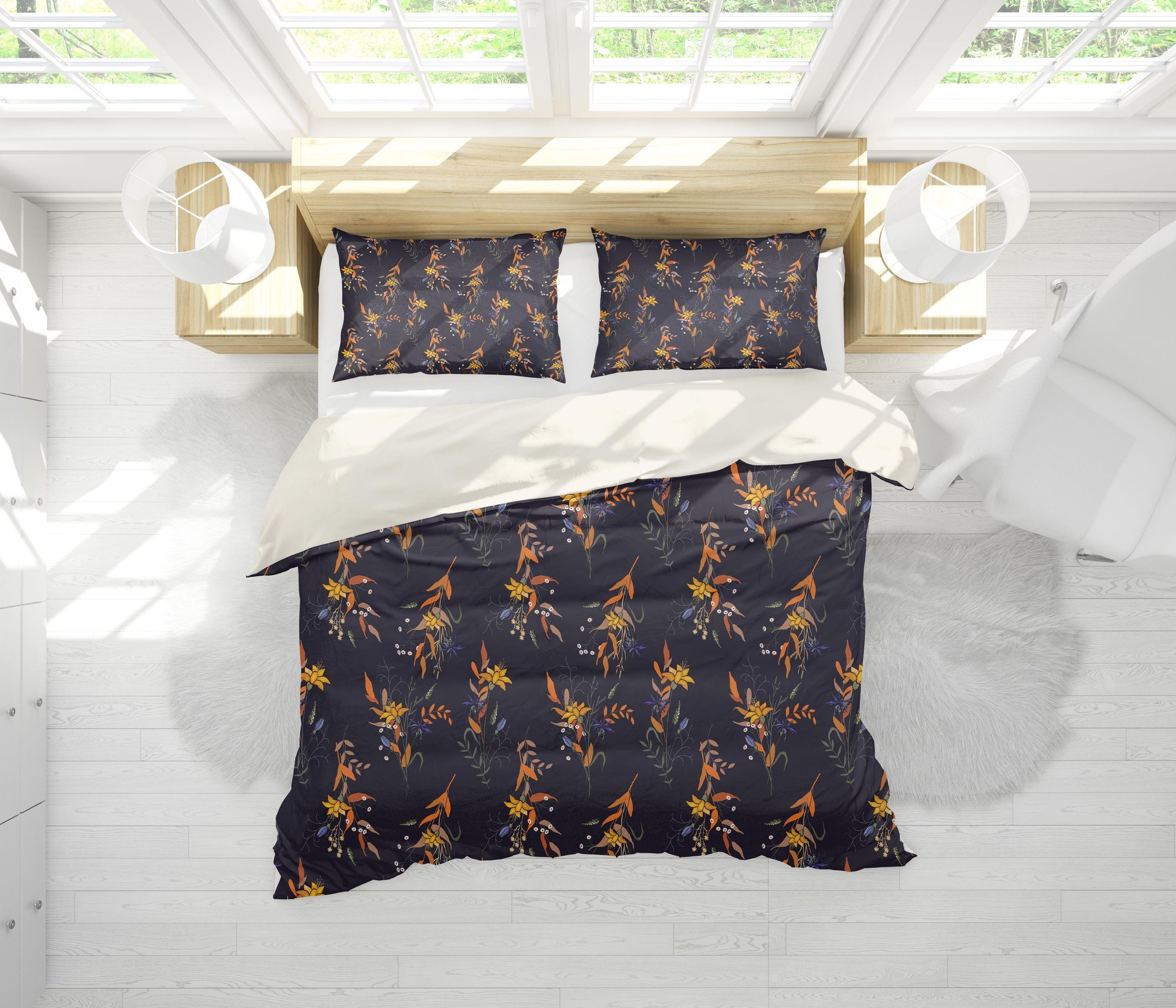 3d black yellow floral bedding set bedroom decor 4084