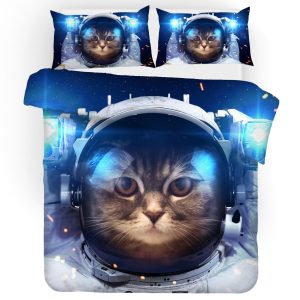 3d blue astronaut cat kitty bedding set bedroom decor 5030