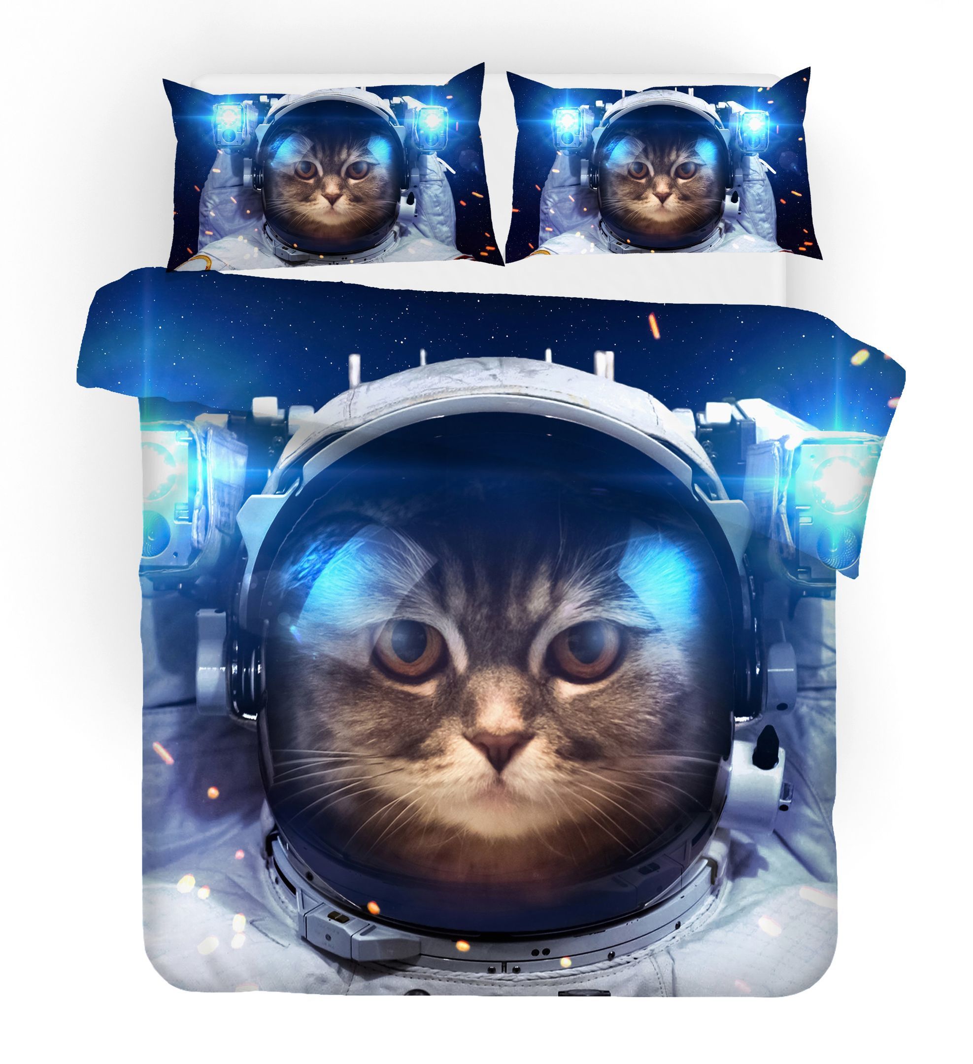 3d blue astronaut cat kitty bedding set bedroom decor 5030