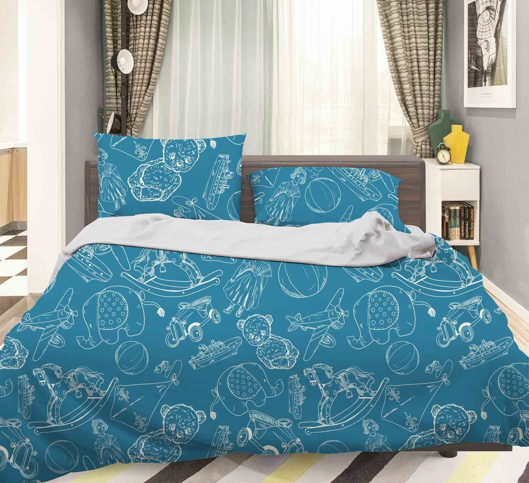 3d blue cartoon bear elephant aircraft trojan bedding set bedroom decor 1191