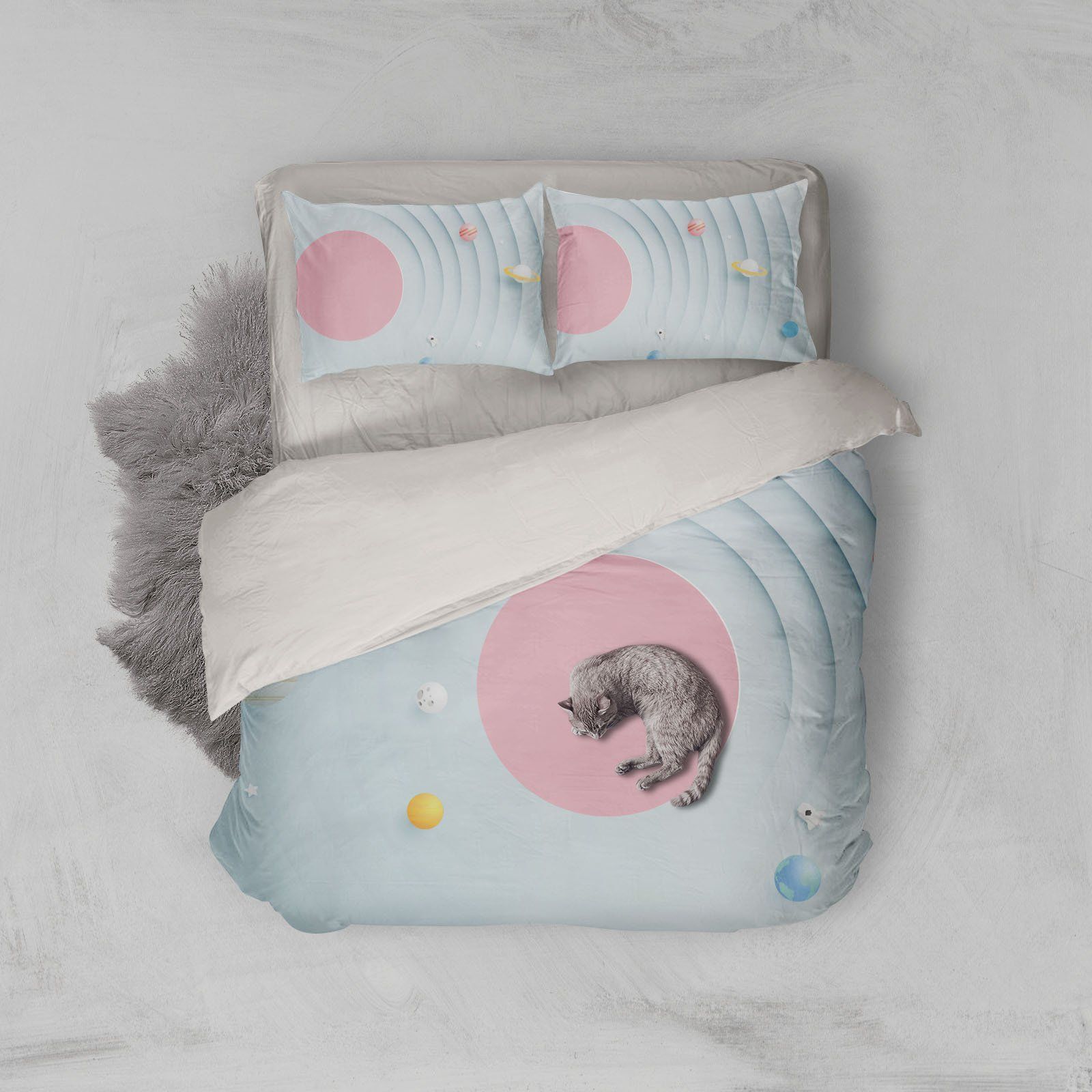 3d blue circle cat bedding set bedroom decor 7128