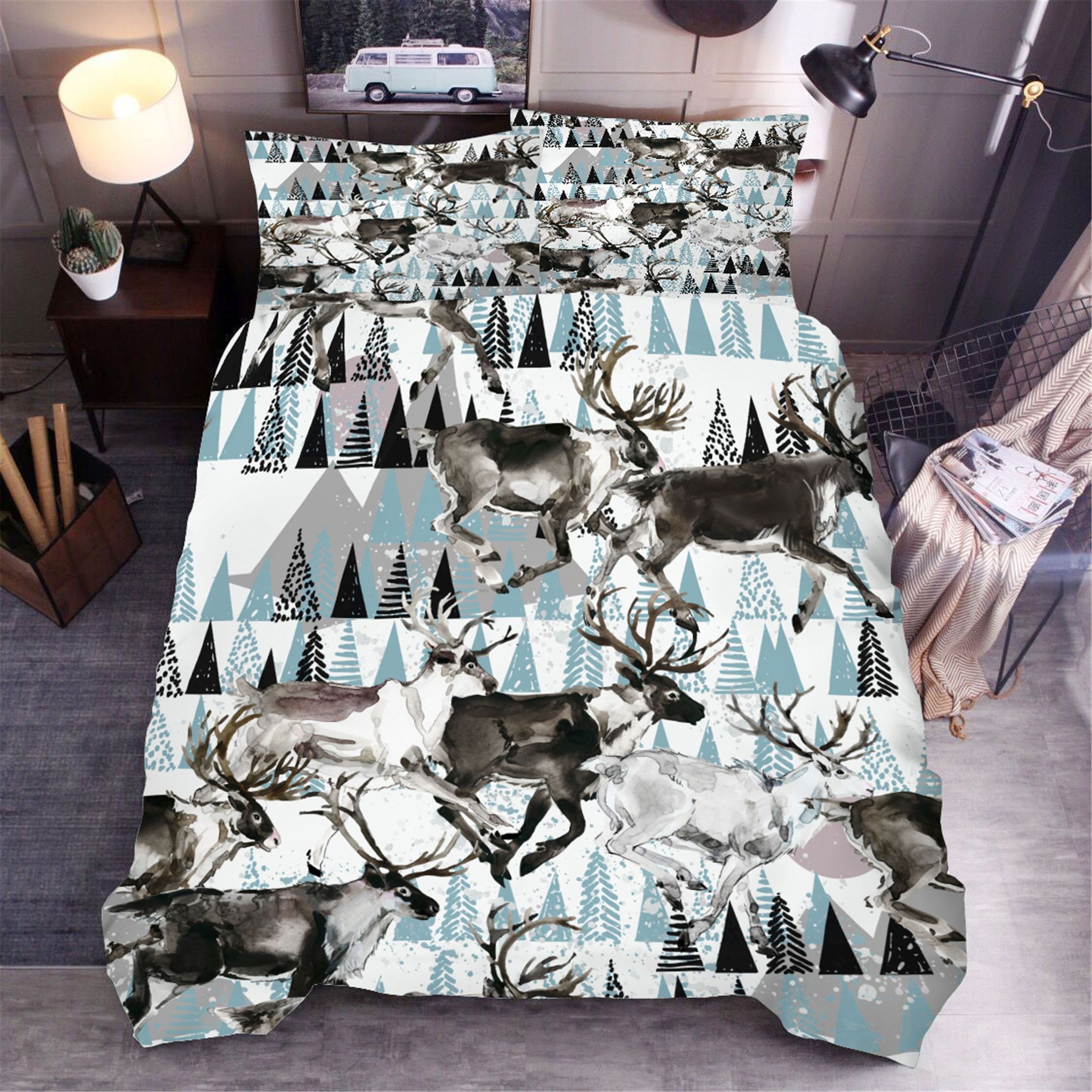 3d blue elk pine trees bedding set bedroom decor 7708