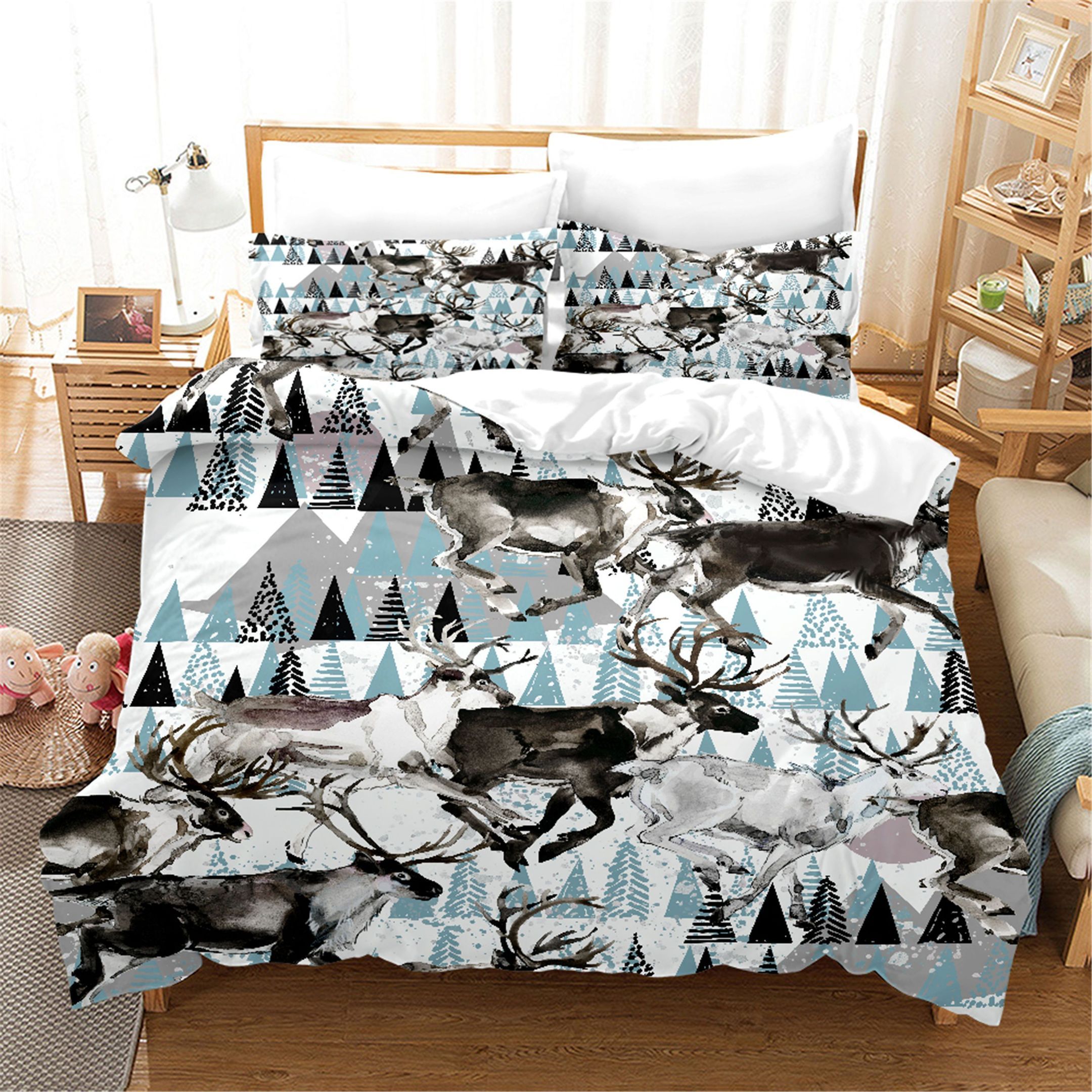 3d blue elk pine trees bedding set bedroom decor 7744