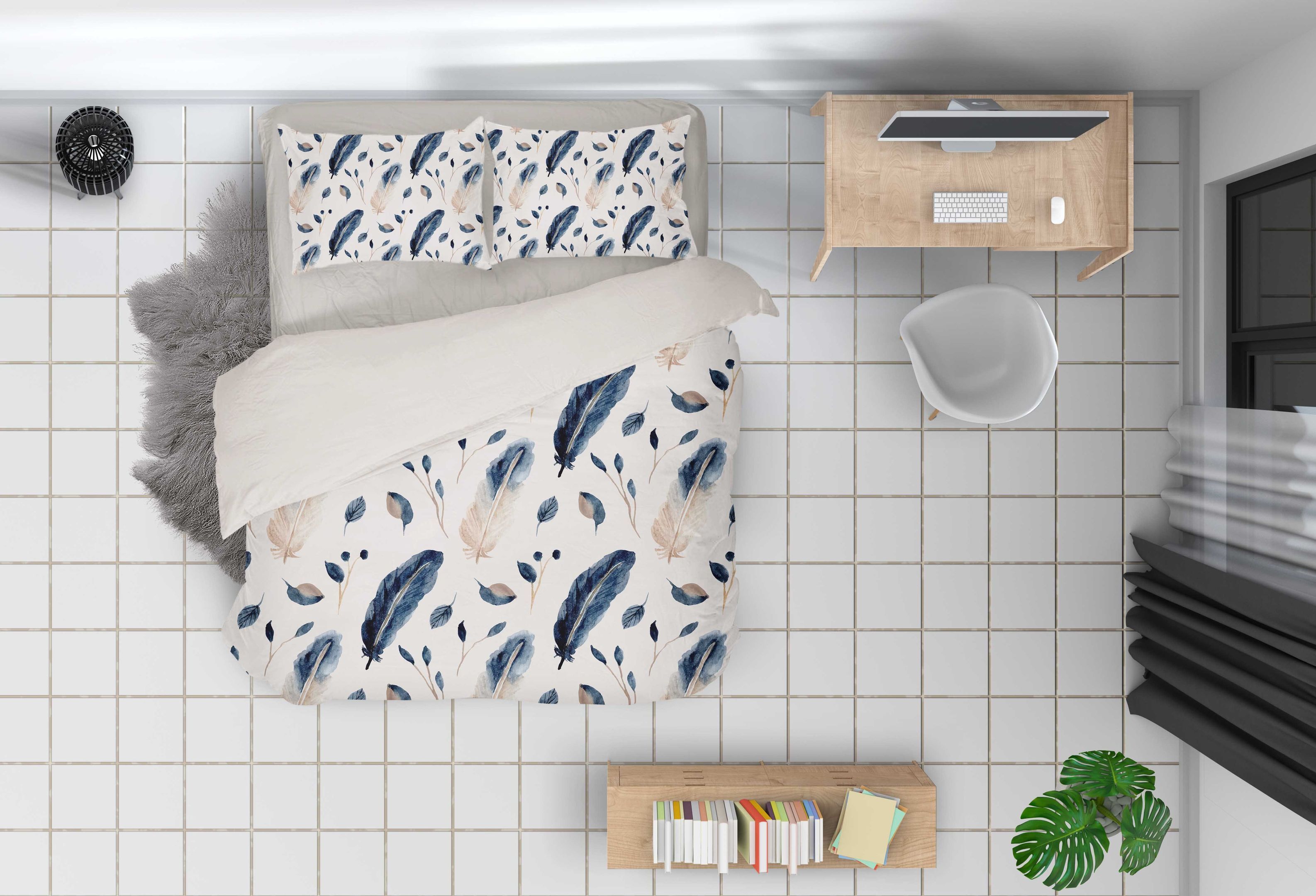 3d blue feather pattern bedding set bedroom decor 1886 scaled