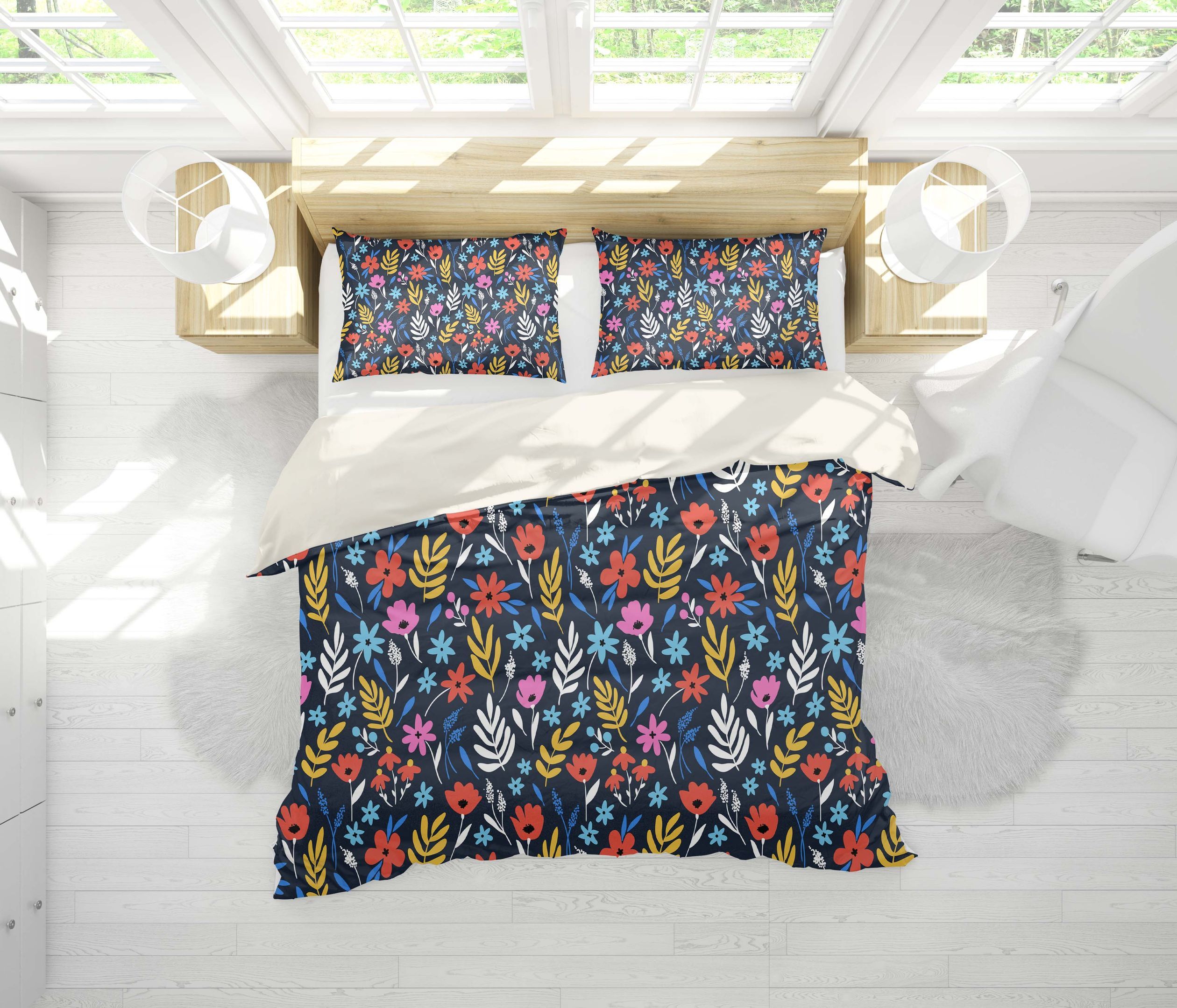 3d blue flower leaves branch bedding set bedroom decor 6806