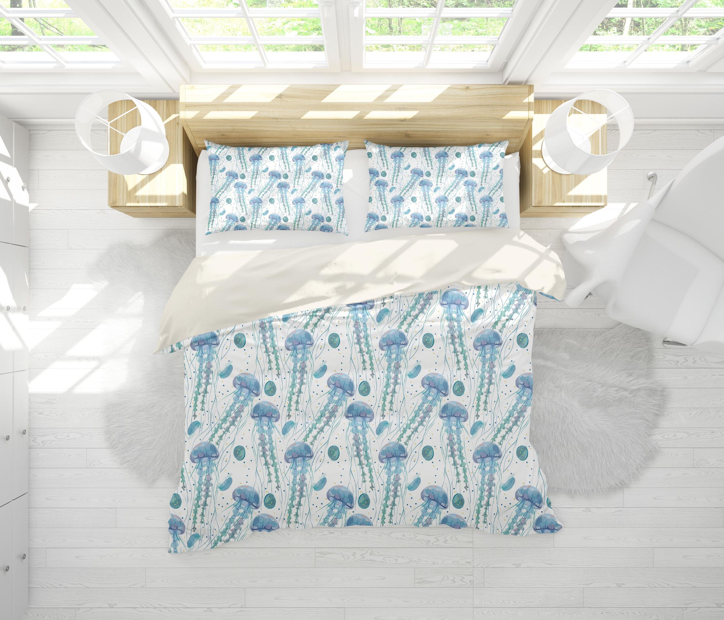 3d blue jellyfish bedding set bedroom decor 3770