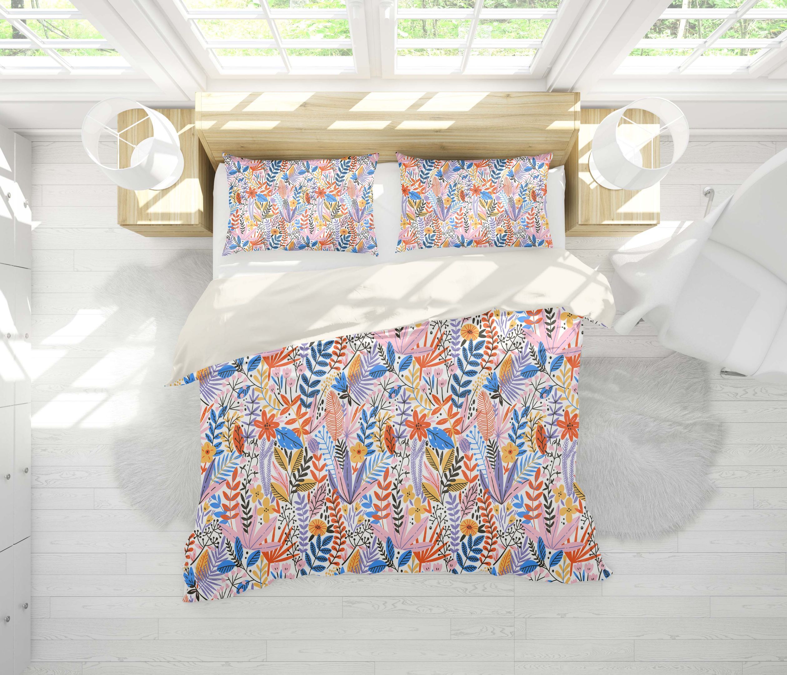 3D Blue Orange Floral Leaves Branch Comfortable Bedding Set Bedroom Decor 3d blue orange floral leaves branch comfortable bedding set bedroom decor 2763