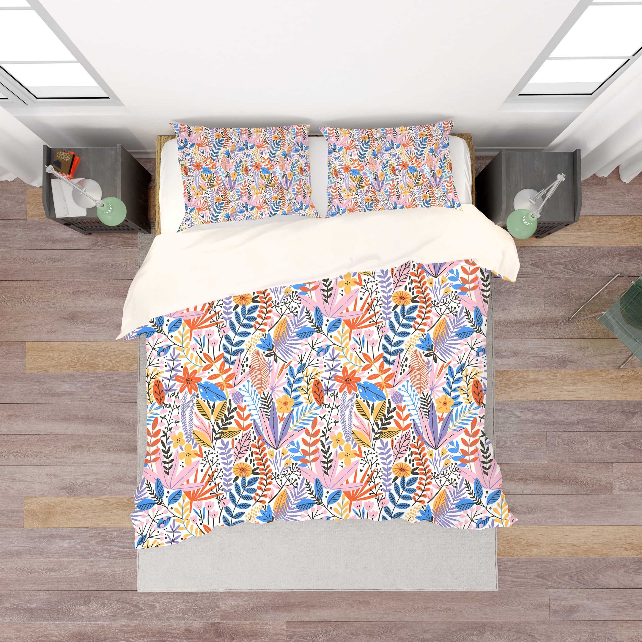 3D Blue Orange Floral Leaves Branch Comfortable Bedding Set Bedroom Decor 3d blue orange floral leaves branch comfortable bedding set bedroom decor 3724