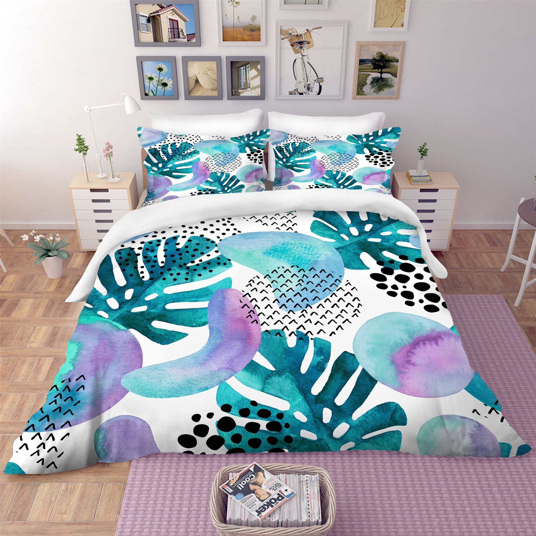 3d blue palm leaves triangle bedding set bedroom decor 8236