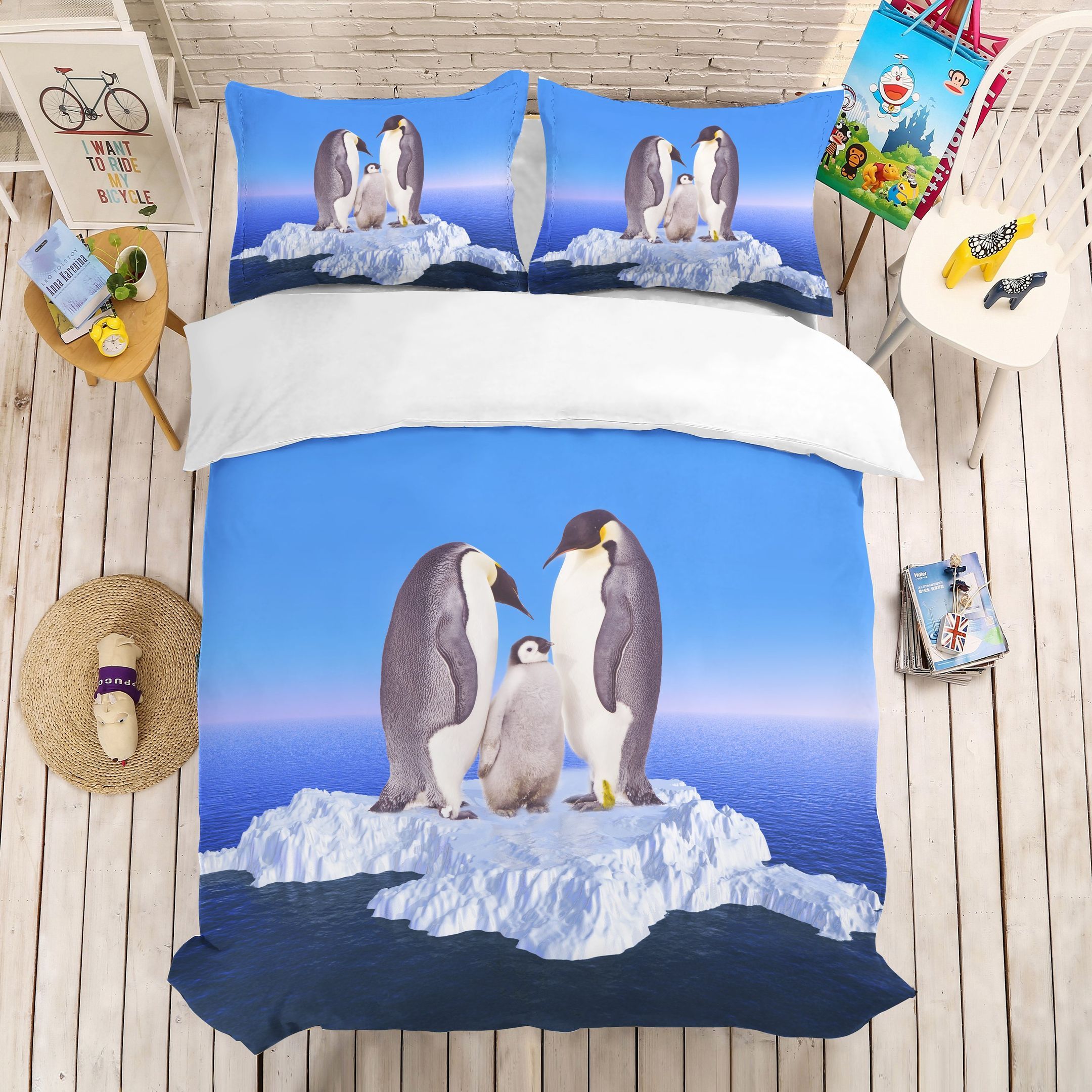 3D Blue Penguin Glacier Comfortable Bedding Set Bedroom Decor 3d blue penguin glacier comfortable bedding set bedroom decor 3998