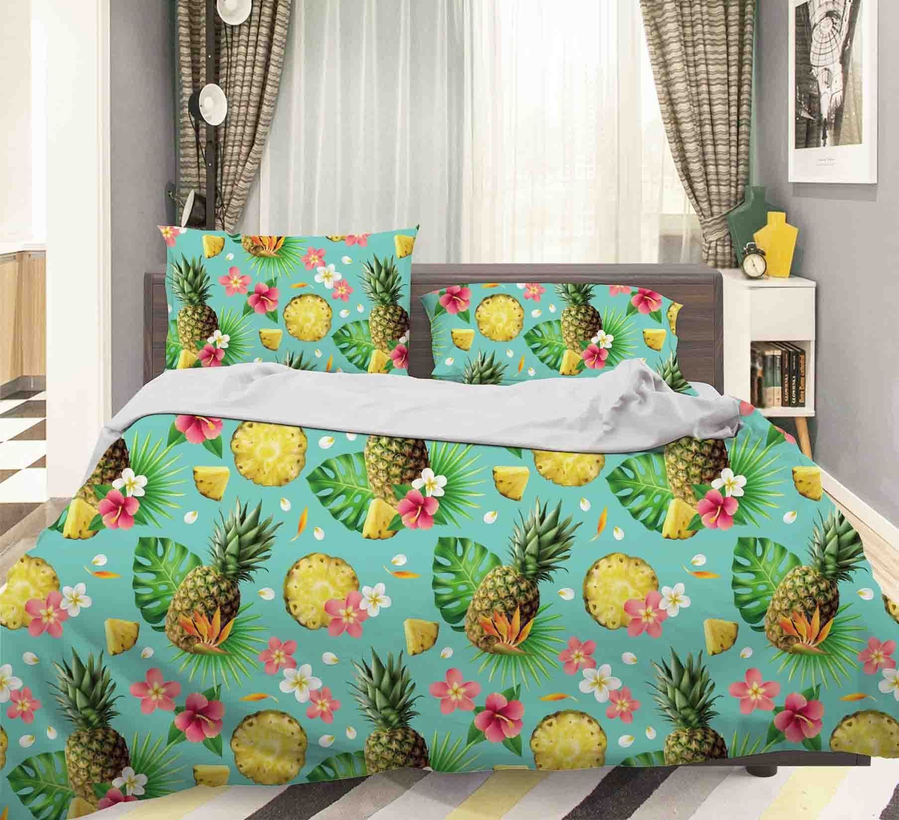 3D Blue Pineapple Floral Bedding Set Bedroom Decor 3d blue pineapple floral bedding set bedroom decor 1451