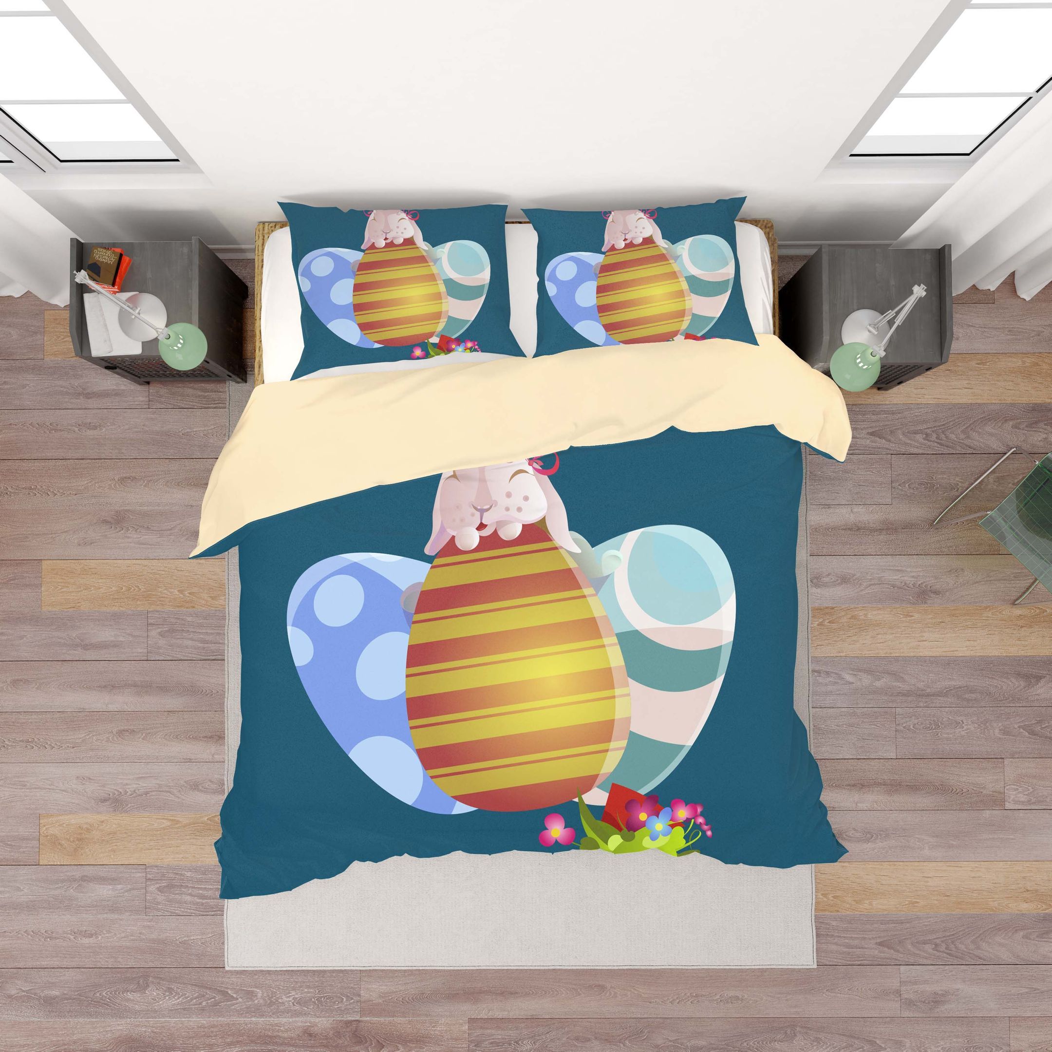 3D Blue Rabbit Eggs Floral Bedding Set Bedroom Decor 3d blue rabbit eggs floral bedding set bedroom decor 2040