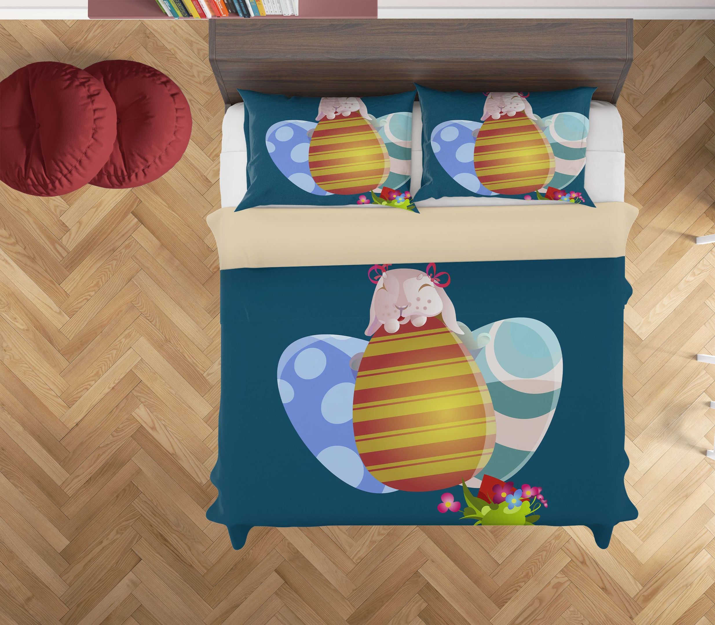 3D Blue Rabbit Eggs Floral Bedding Set Bedroom Decor 3d blue rabbit eggs floral bedding set bedroom decor 4310