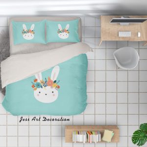 3d blue rabbit head floral bedding set bedroom decor 2732 scaled