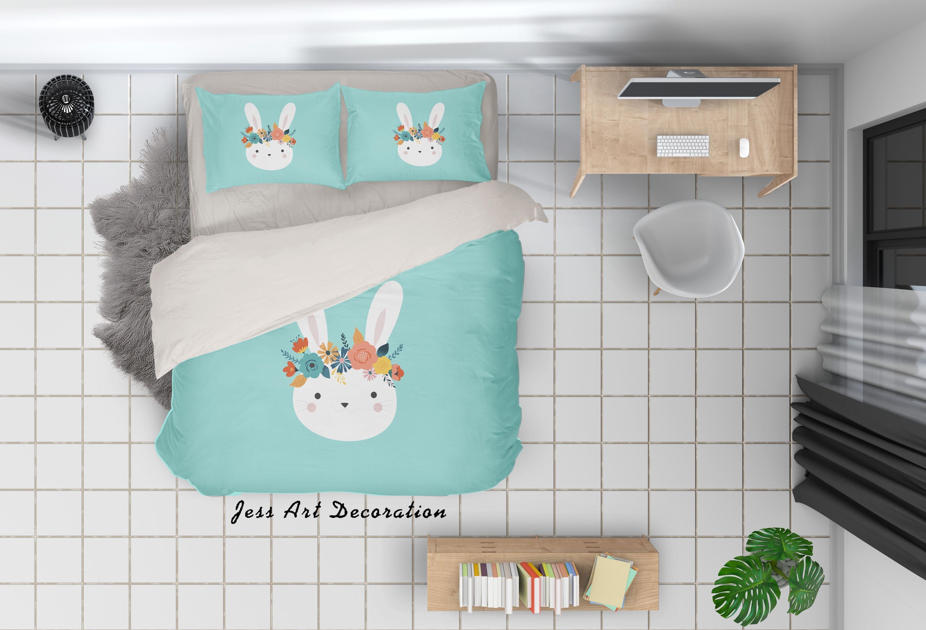 3d blue rabbit head floral bedding set bedroom decor 2732 scaled