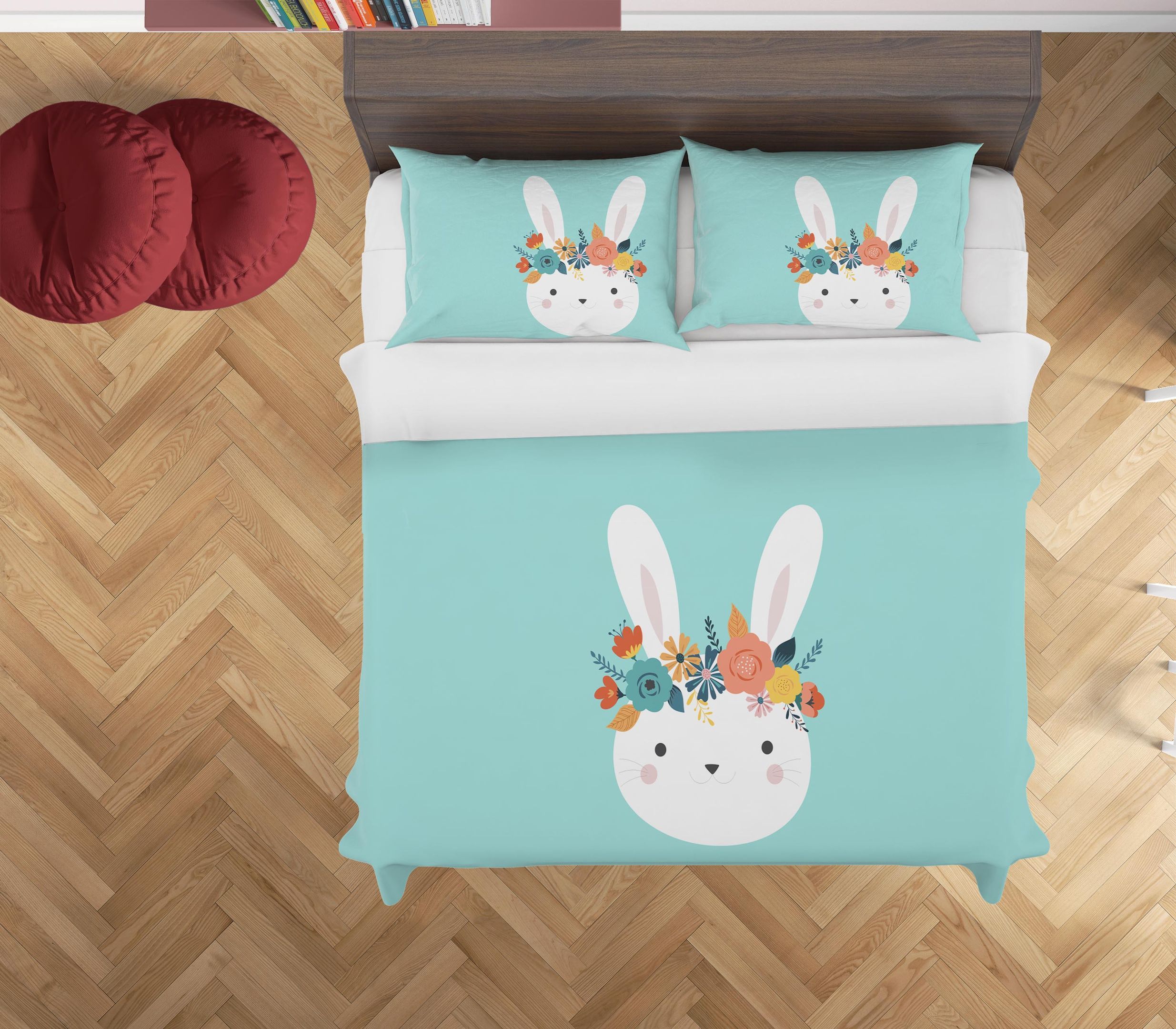 3d blue rabbit head floral bedding set bedroom decor 8721