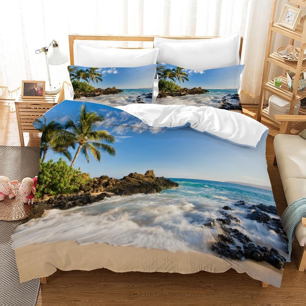 3D Blue Sea Beach Tree Landscape Bedding Set Bedroom Decor 3d blue sea beach tree landscape bedding set bedroom decor 8945