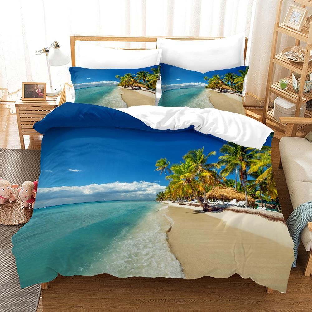 3D Blue Sea Beach Tropical Palm Tree Bedding Set Bedroom Decor 3d blue sea beach tropical palm tree bedding set bedroom decor 2523