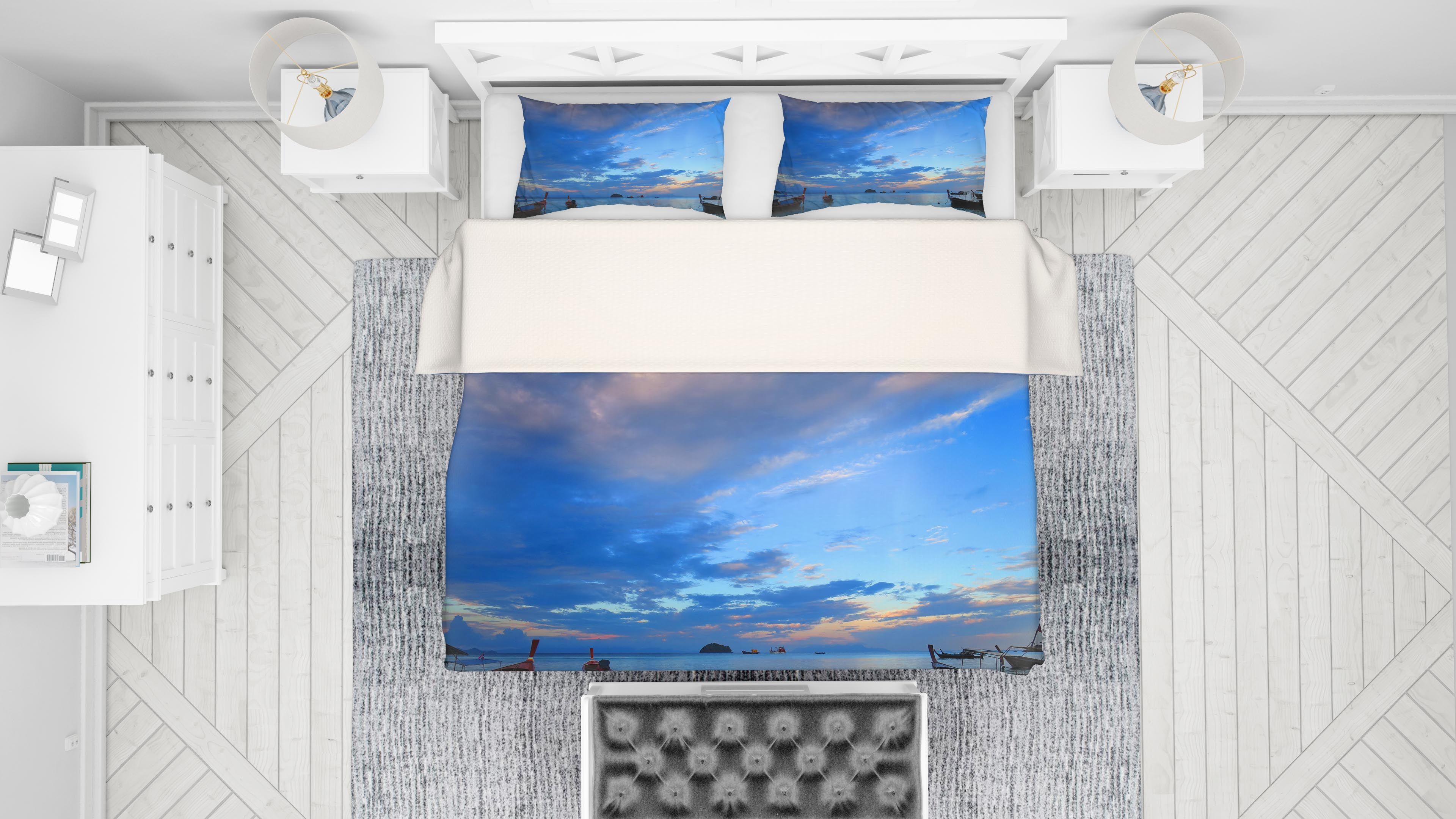 3d blue sea sky boat bedding set bedroom decor 4998 scaled