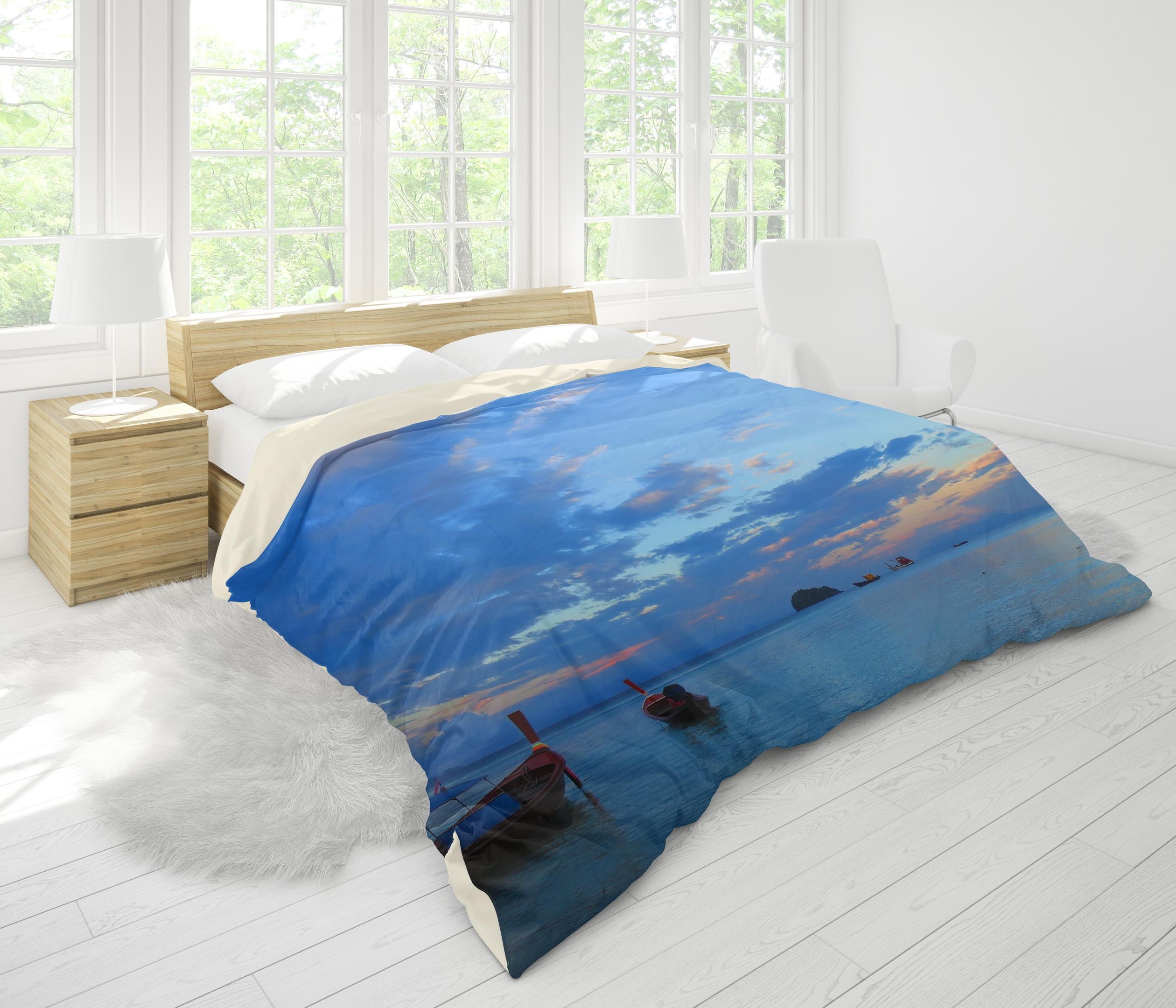 3d blue sea sky boat bedding set bedroom decor 6101
