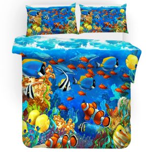 3d blue seabed ocean fish printed bedding set bedroom decor 5763