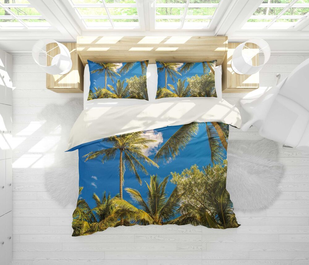 3D Blue Sky Coconut Tree Bedding Set Bedroom Decor 3d blue sky coconut tree bedding set bedroom decor 8378
