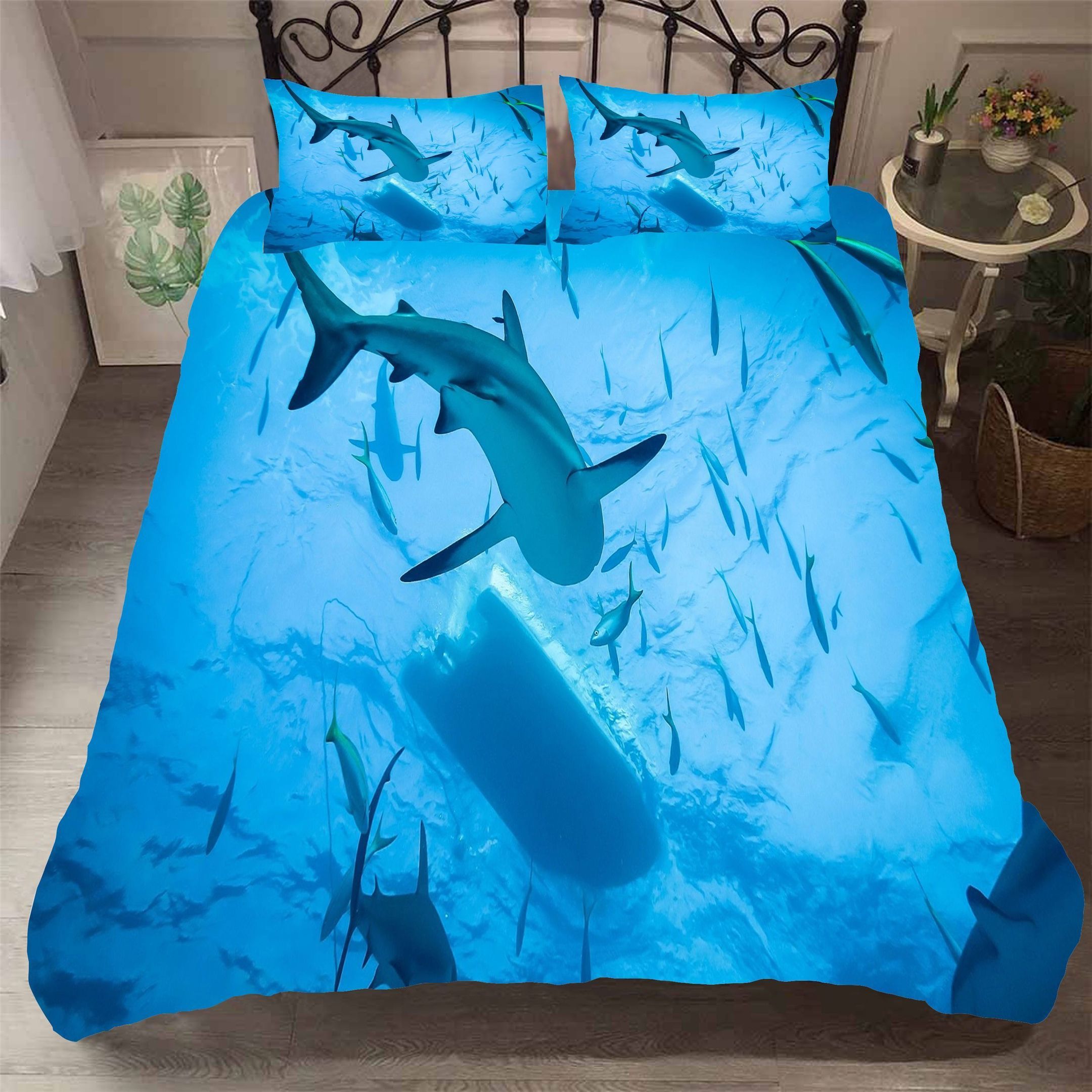 3d blue whale shark fish bedding set bedroom decor 3290