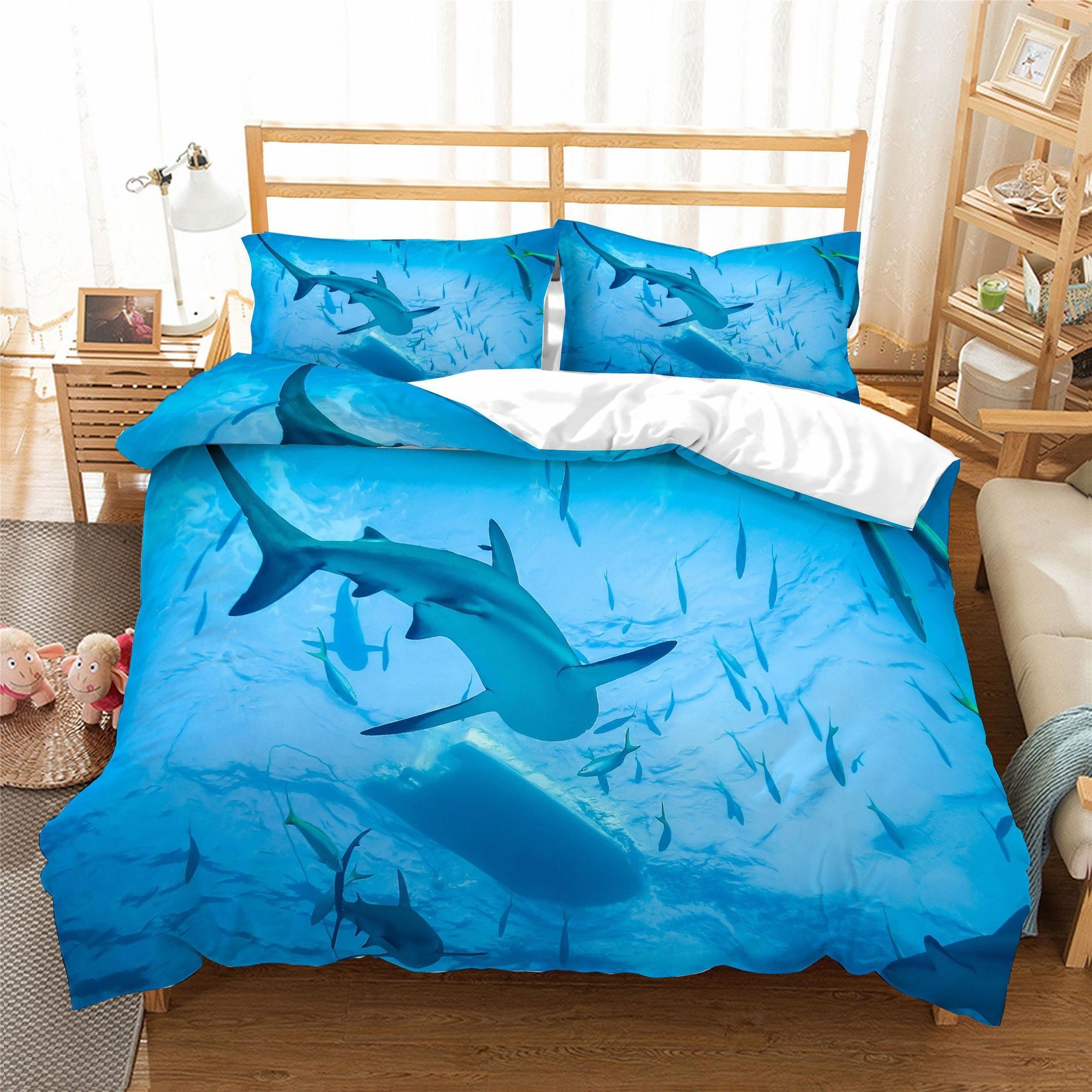 3d blue whale shark fish bedding set bedroom decor 4302