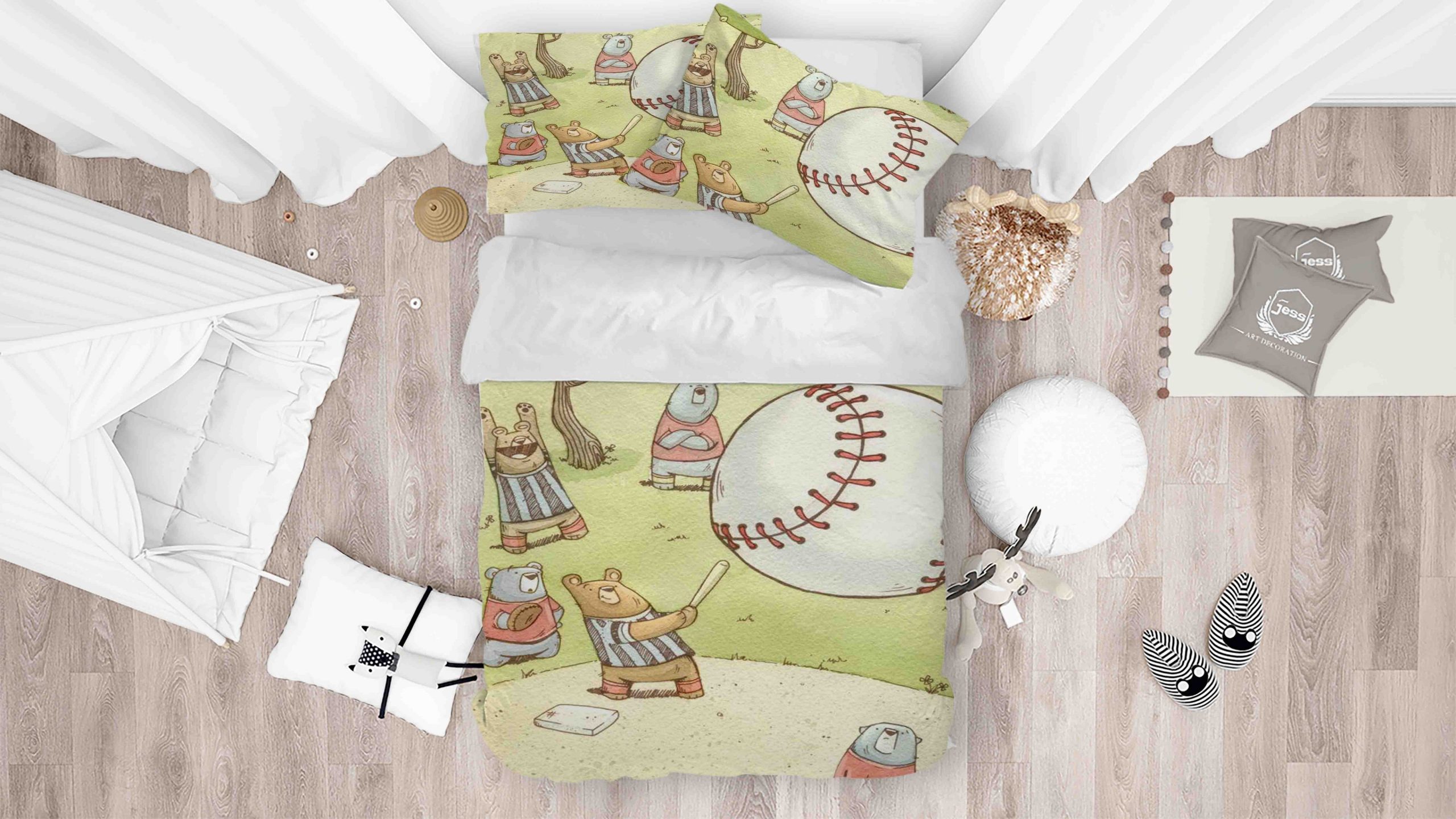 3D Cartoon Bear Baseball Bedding Set Bedroom Decor 3d cartoon bear baseball bedding set bedroom decor 7205 scaled