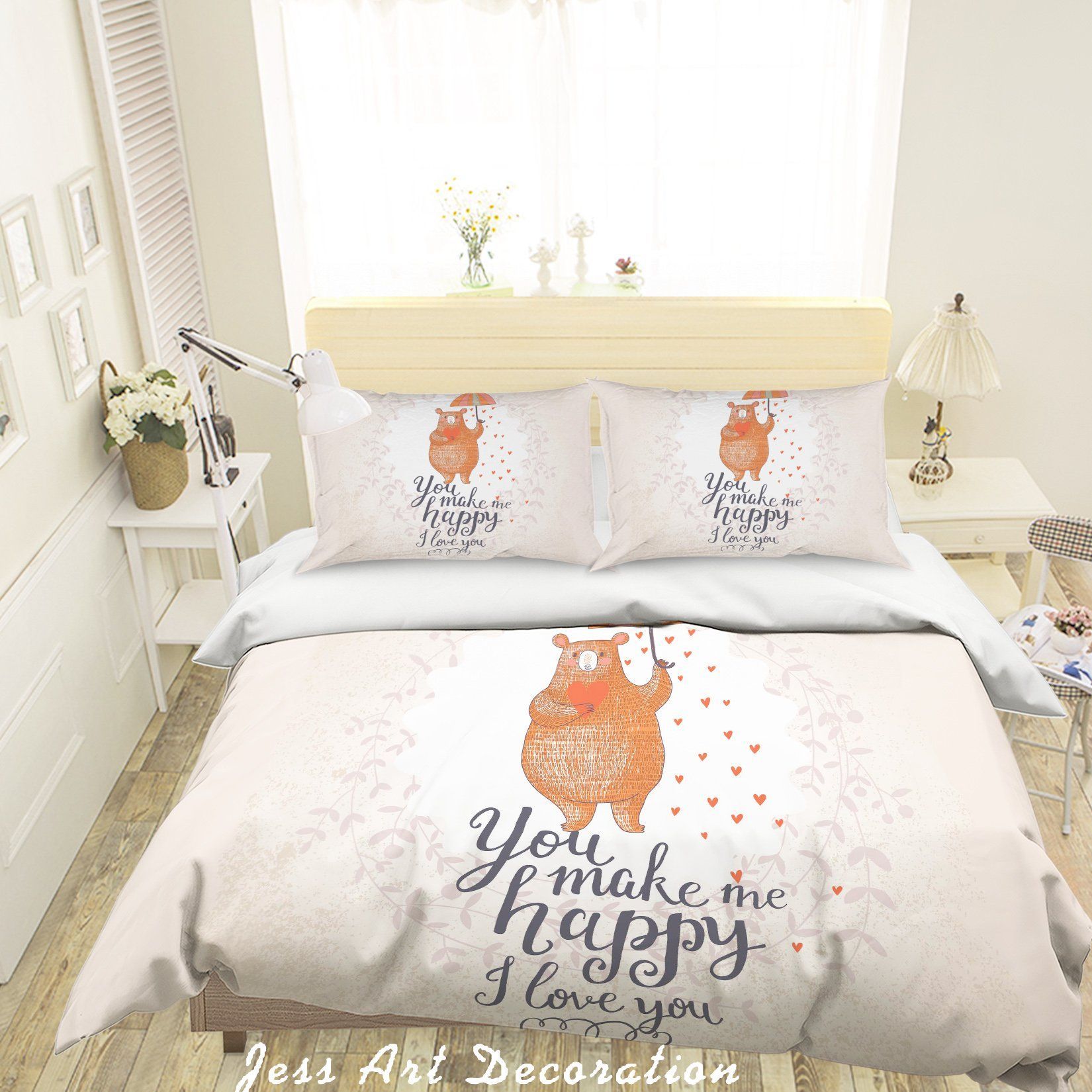 3d cartoon bear you make me happy bedding set bedroom decor 7390