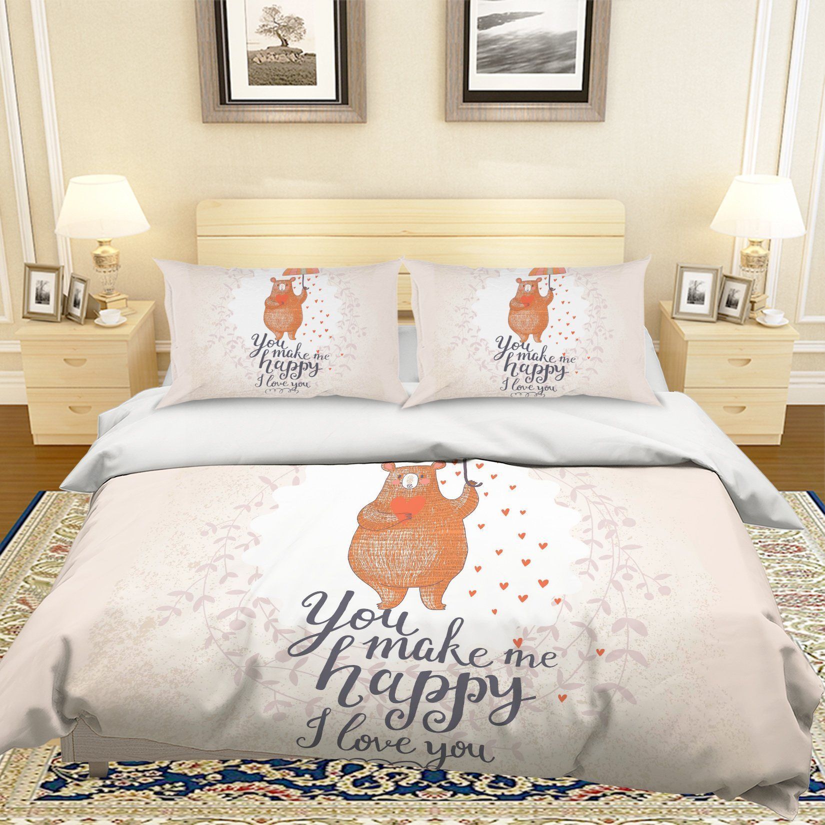 3d cartoon bear you make me happy bedding set bedroom decor 8722
