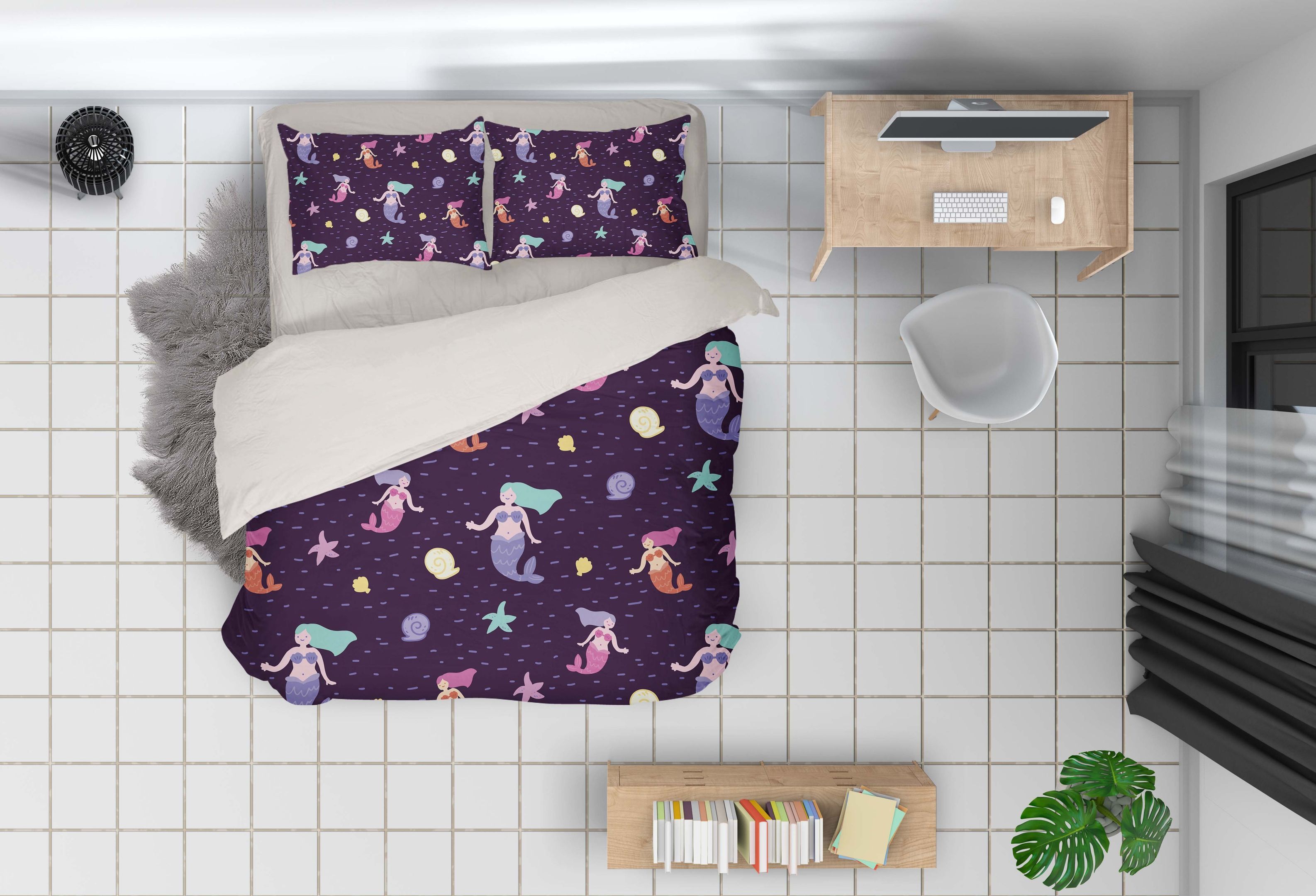 3d cartoon mermaid purple bedding set bedroom decor 2608 scaled
