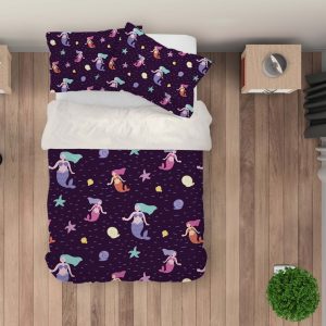 3d cartoon mermaid purple bedding set bedroom decor 6755 scaled