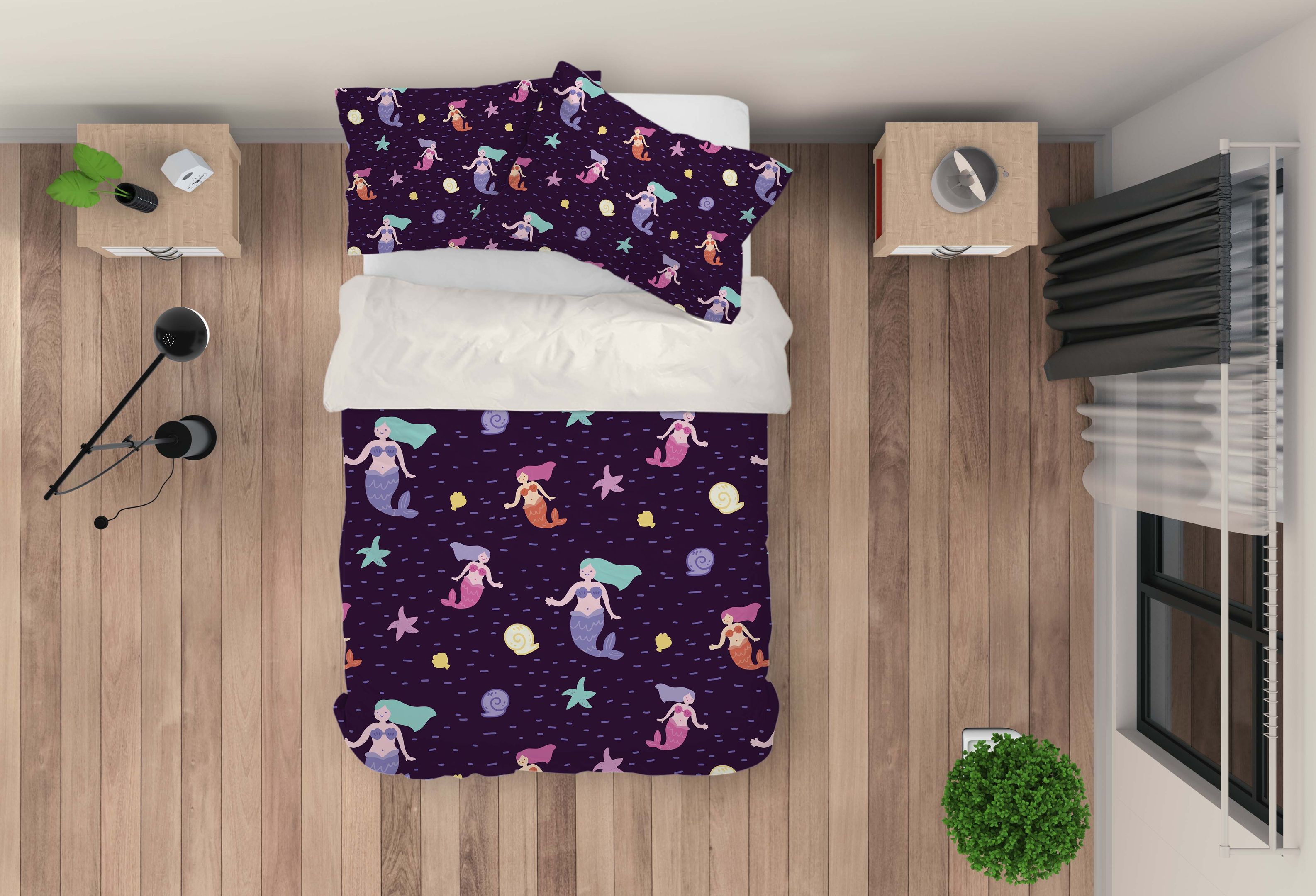 3d cartoon mermaid purple bedding set bedroom decor 6755 scaled