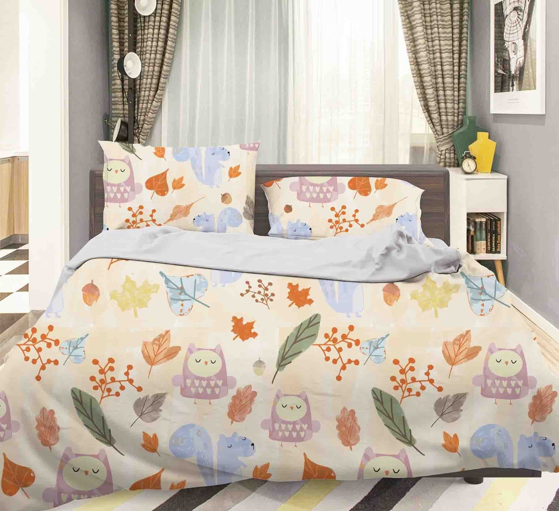 3d cartoon owl leaf bedding set bedroom decor 2308