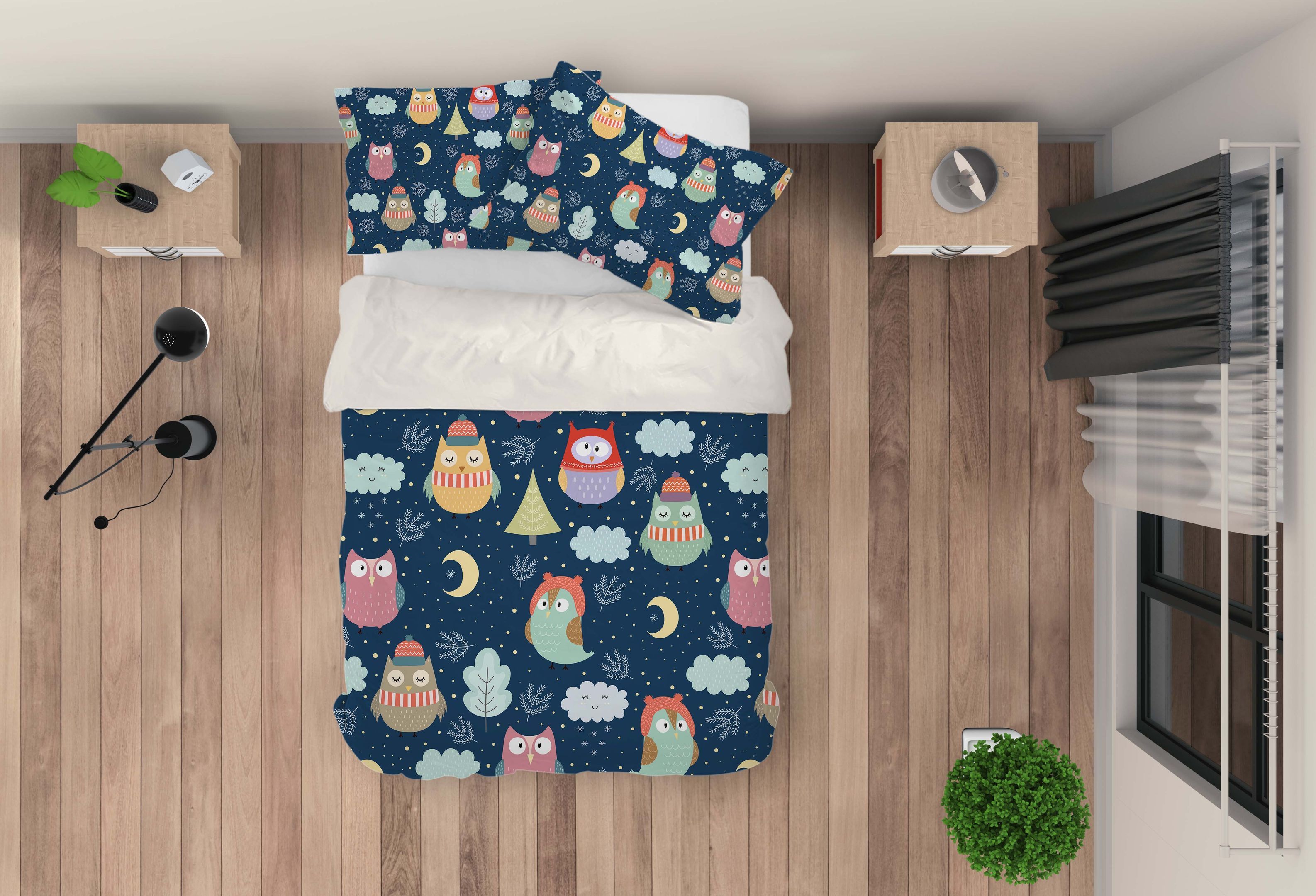 3d cartoon owl star moon bedding set bedroom decor 4545 scaled