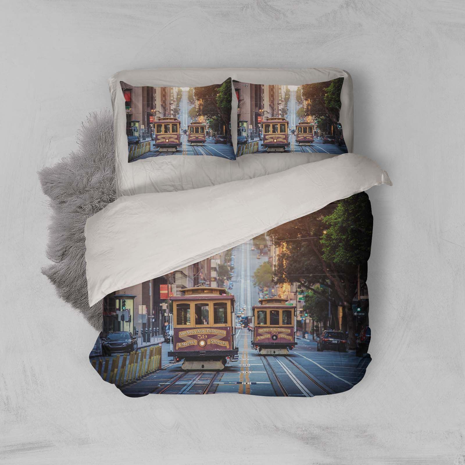 3D City Building Tram Bedding Set Bedroom Decor 3d city building tram bedding set bedroom decor 2857