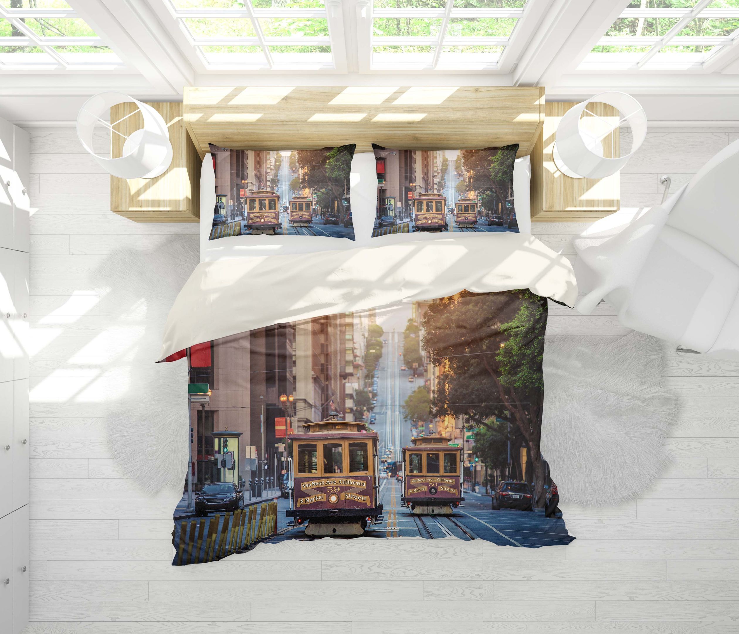 3D City Building Tram Bedding Set Bedroom Decor 3d city building tram bedding set bedroom decor 3235