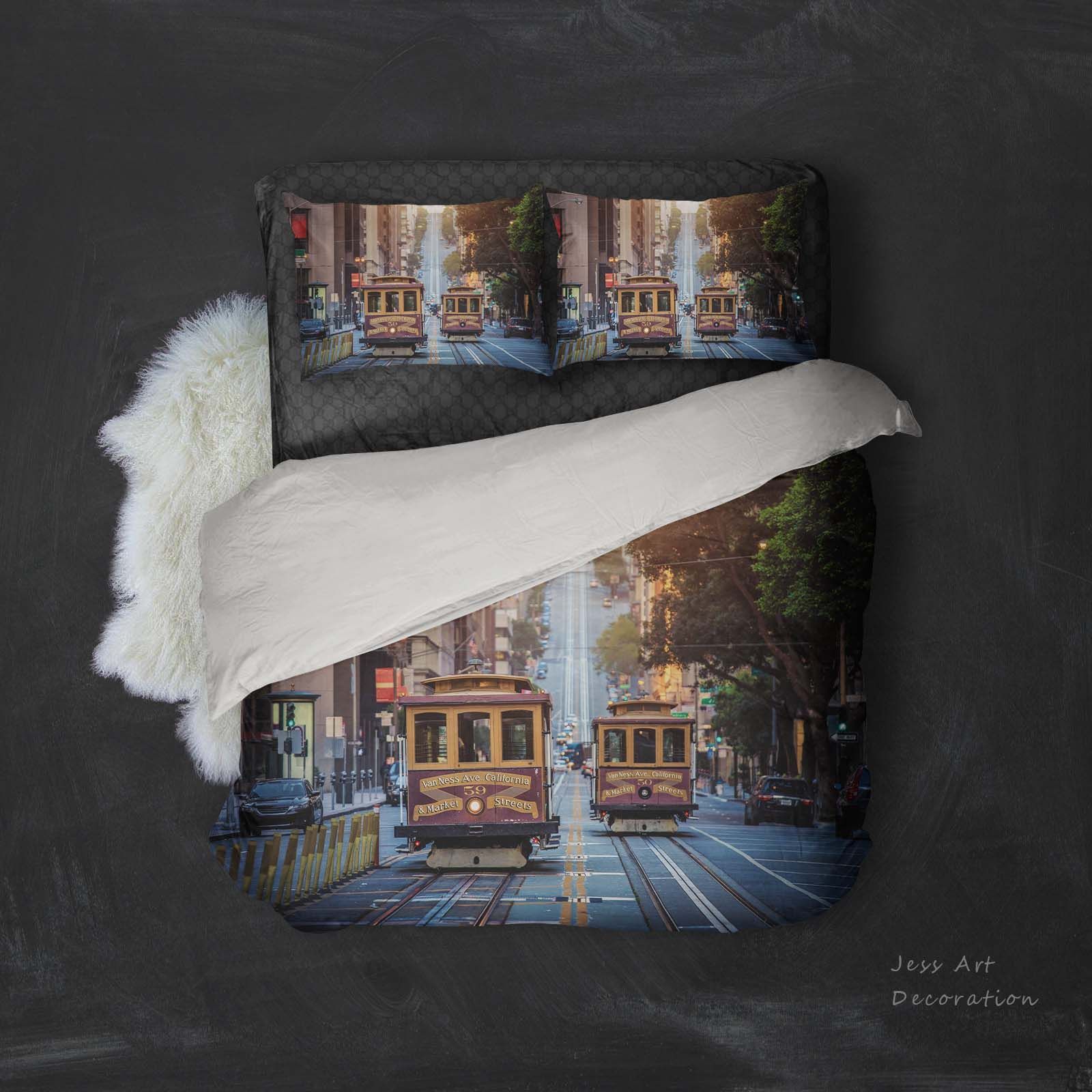 3D City Building Tram Bedding Set Bedroom Decor 3d city building tram bedding set bedroom decor 3610