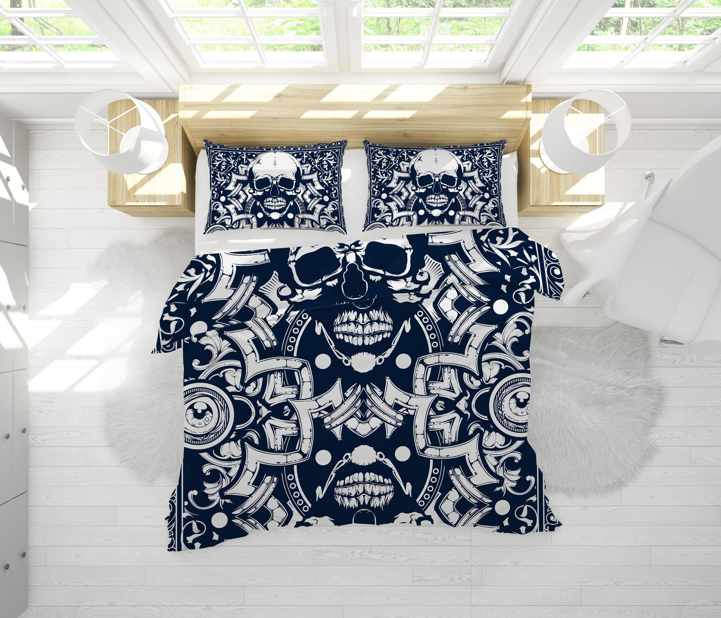 3D Dark Blue Abstract Skull Bedding Set Bedroom Decor 3d dark blue abstract skull bedding set bedroom decor 8093