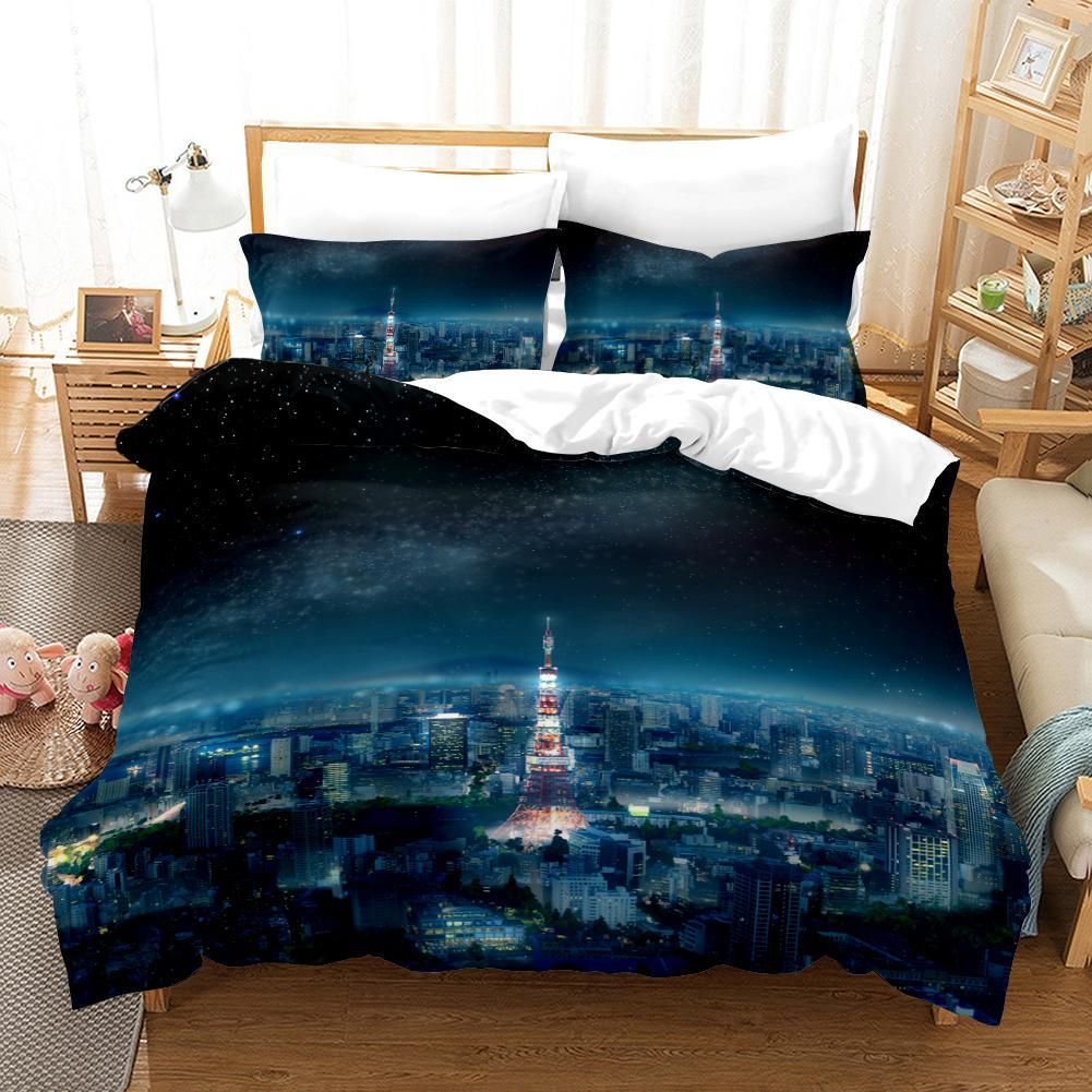 3d dark city building tokyo tower bedding set bedroom decor 6266